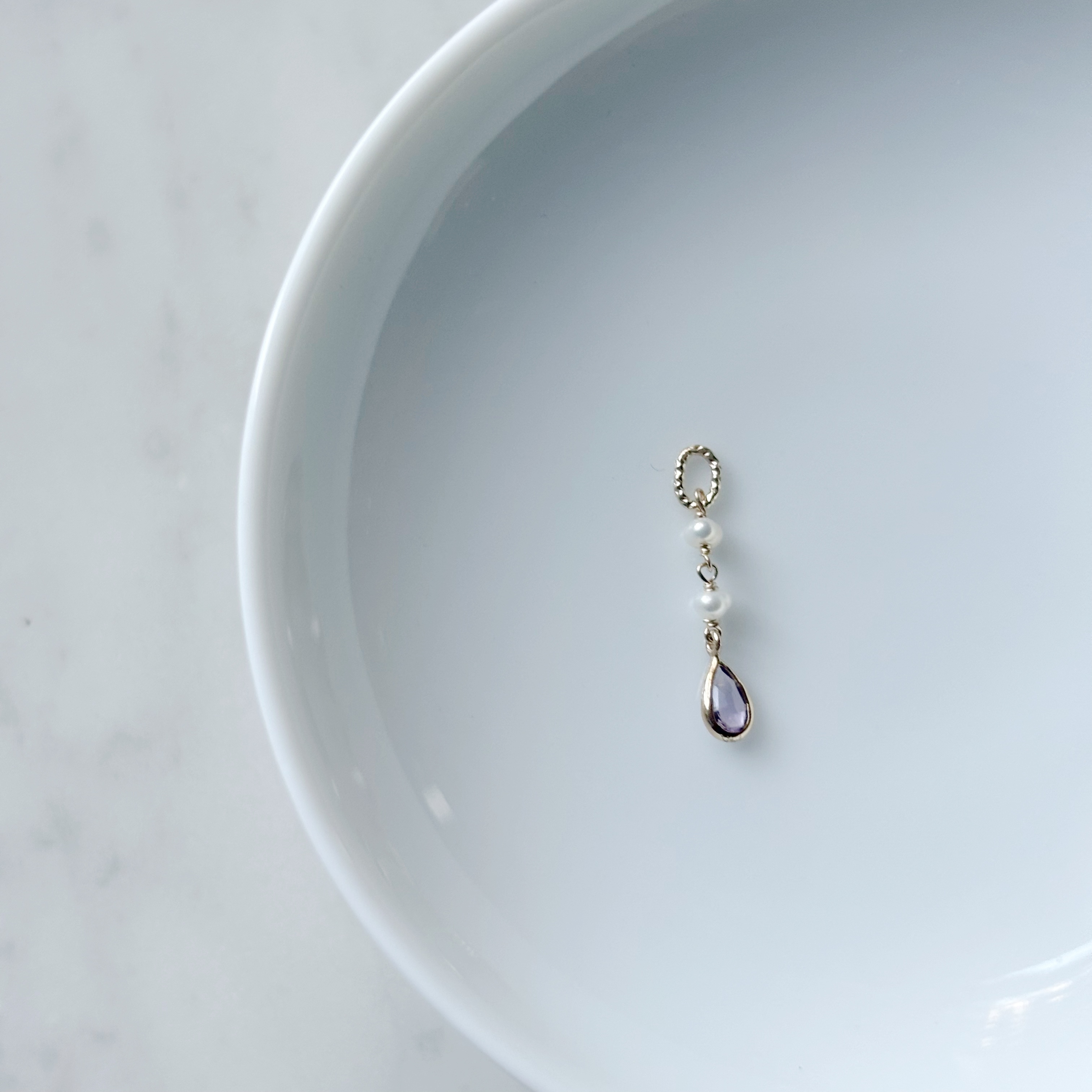 14K小水滴紫水晶珍珠耳鏈墜