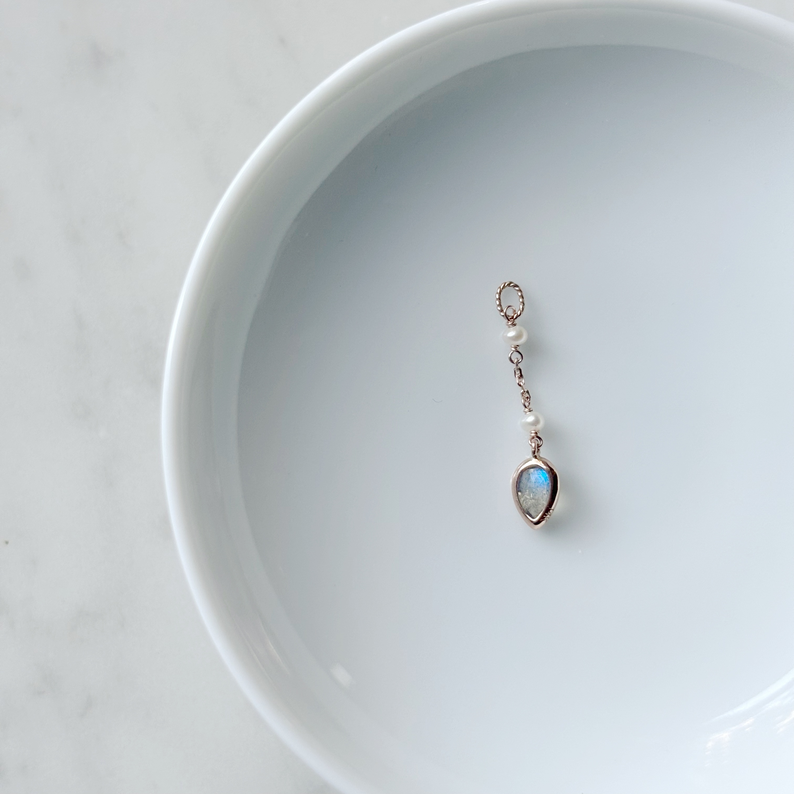 14K倒水滴珍珠拉長石耳鏈墜