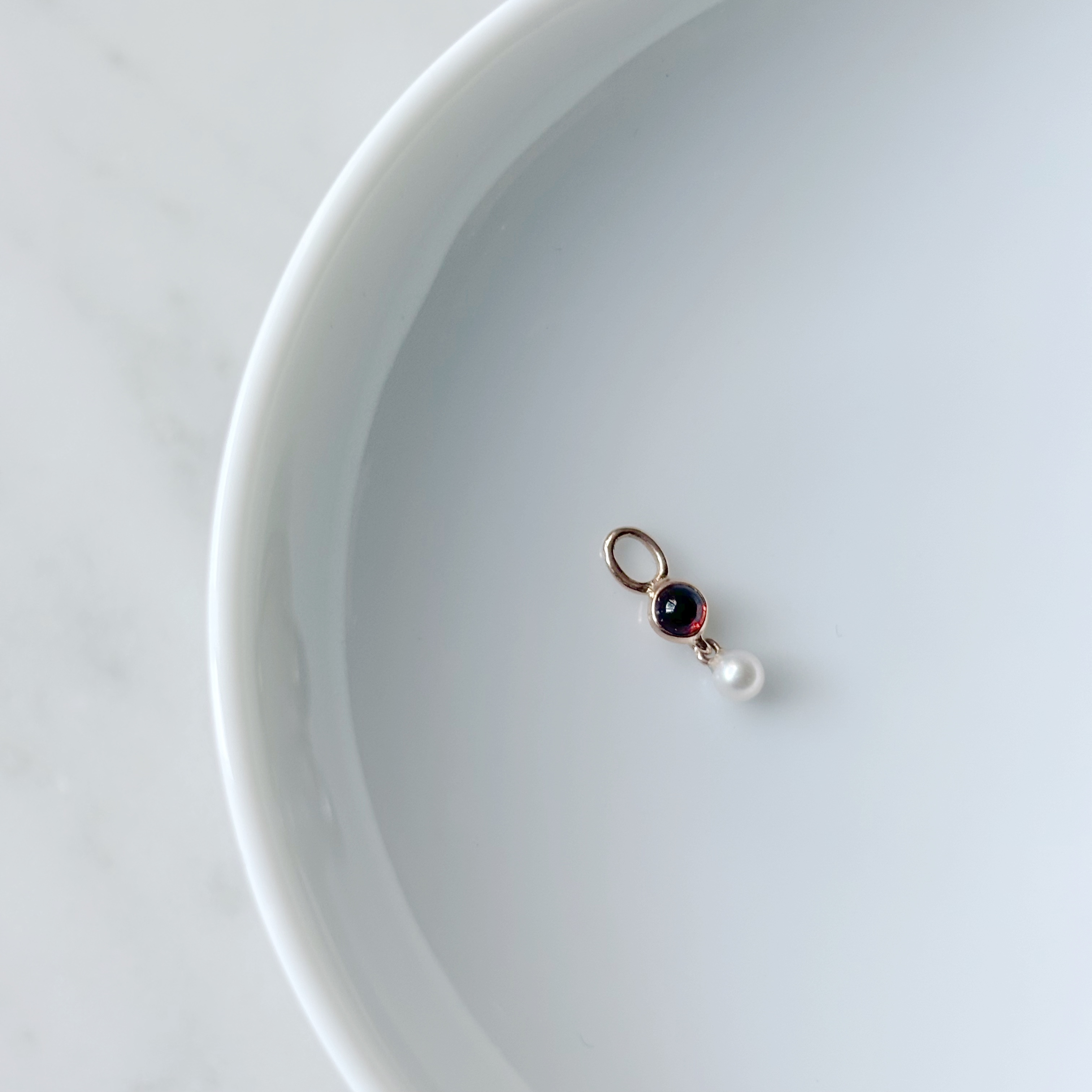 14K小圓石榴石珍珠耳墜