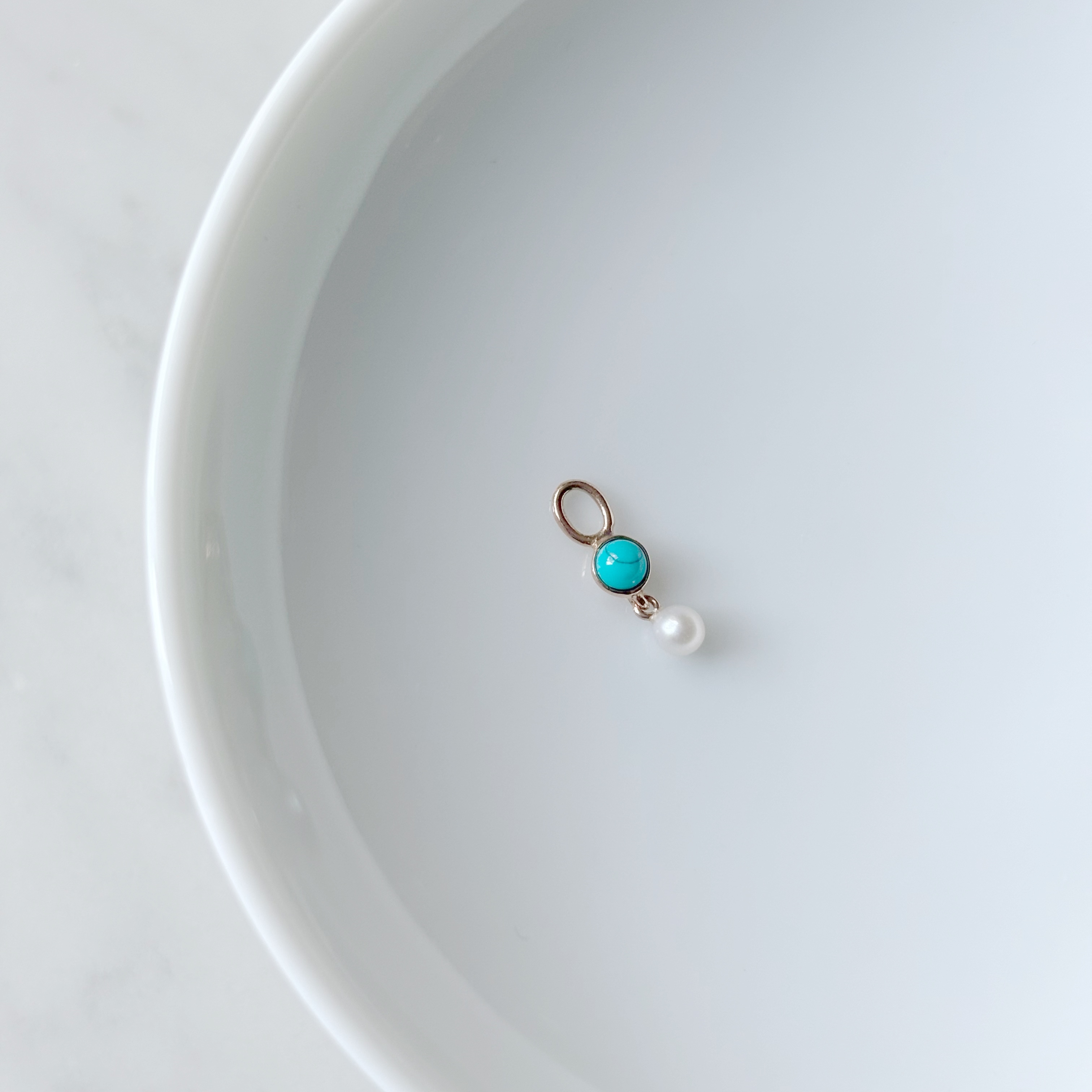 14K小圓土耳其石珍珠耳墜