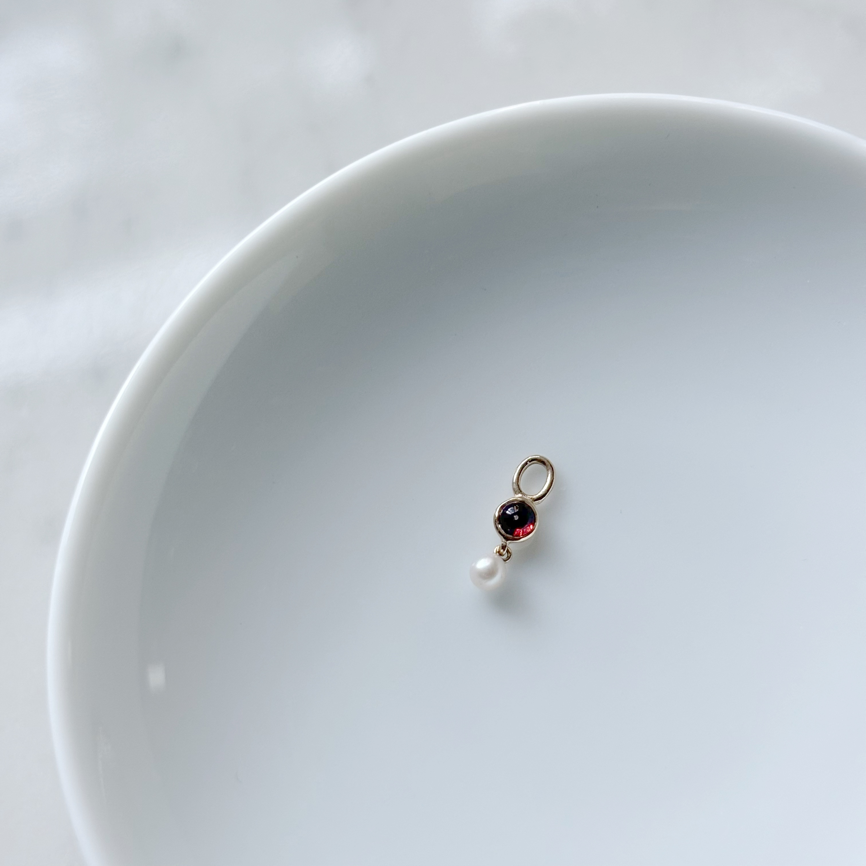 14K小圓石榴石珍珠耳墜