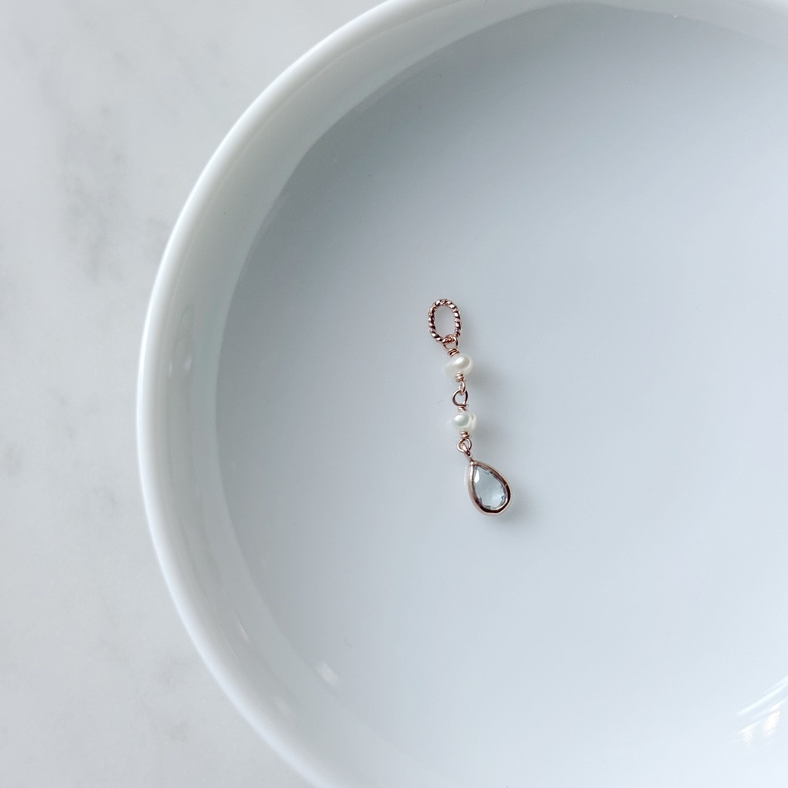 14K小水滴托帕石珍珠耳鏈墜