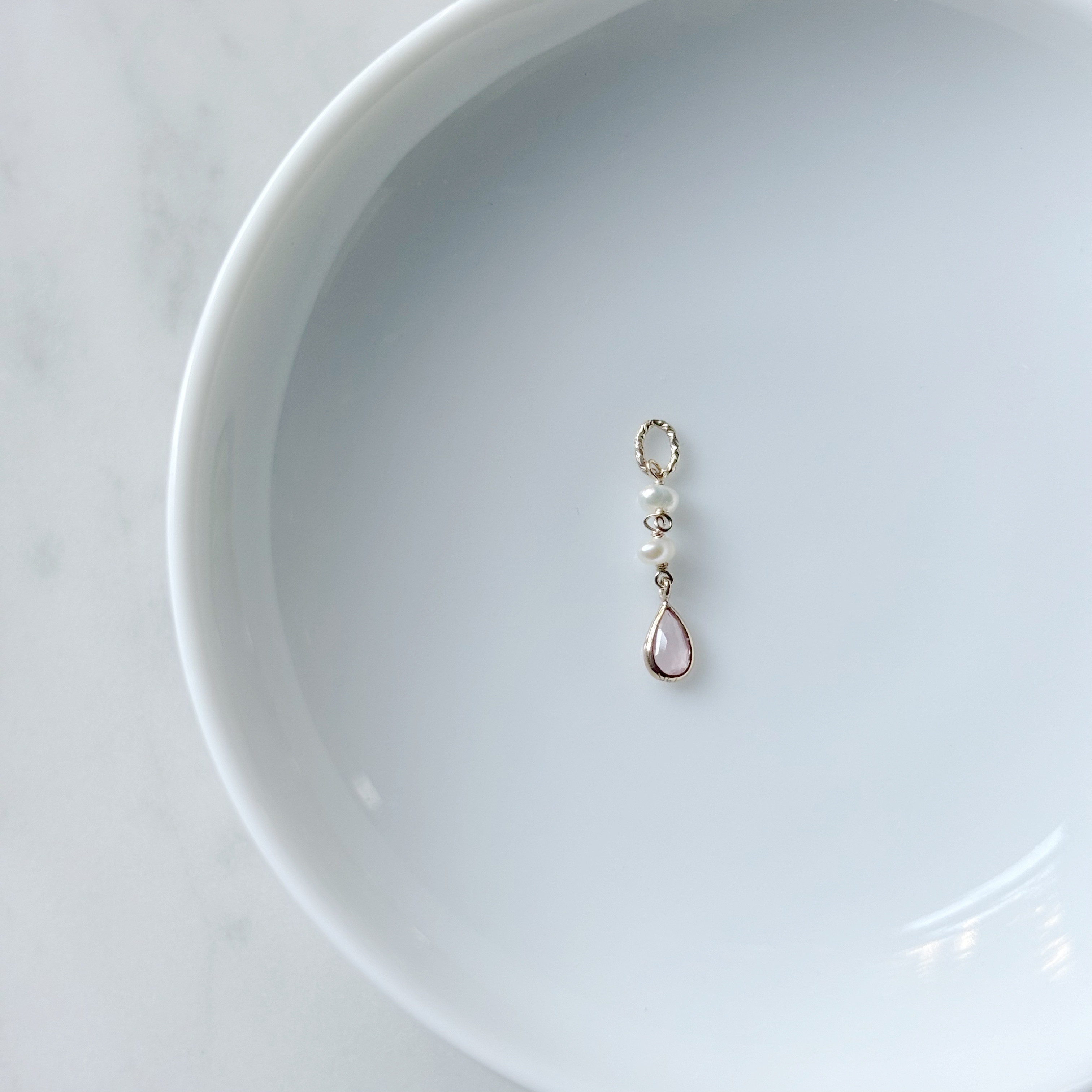 14K小水滴粉晶珍珠耳鏈墜