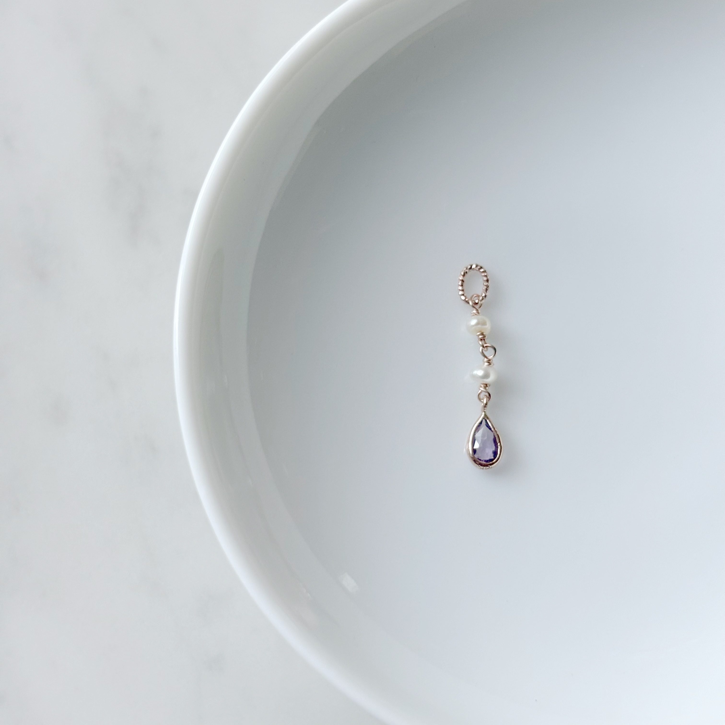 14K小水滴紫水晶珍珠耳鏈墜
