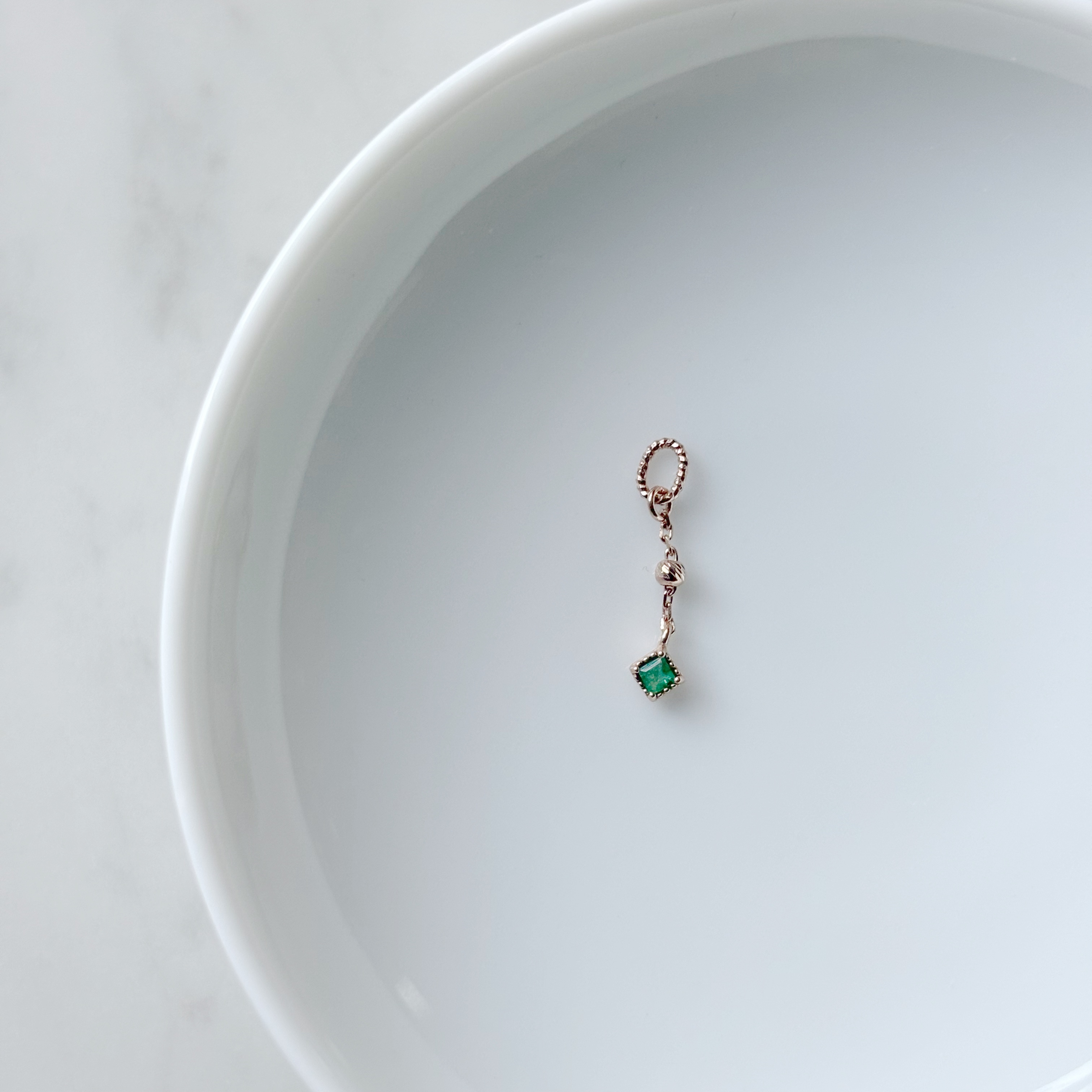 14K小金球菱形祖母綠耳鏈墜