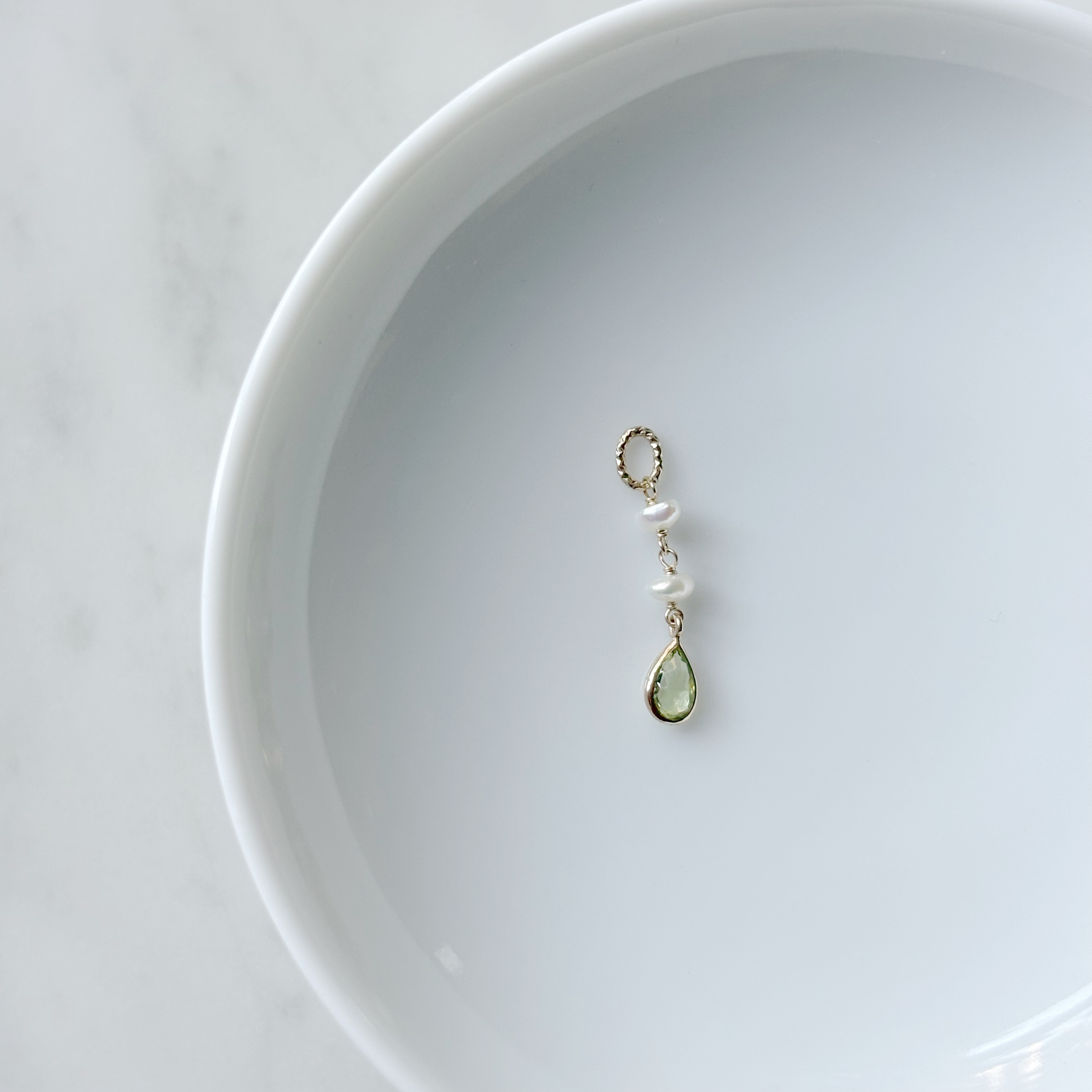 14K小水滴橄欖石珍珠耳鏈墜