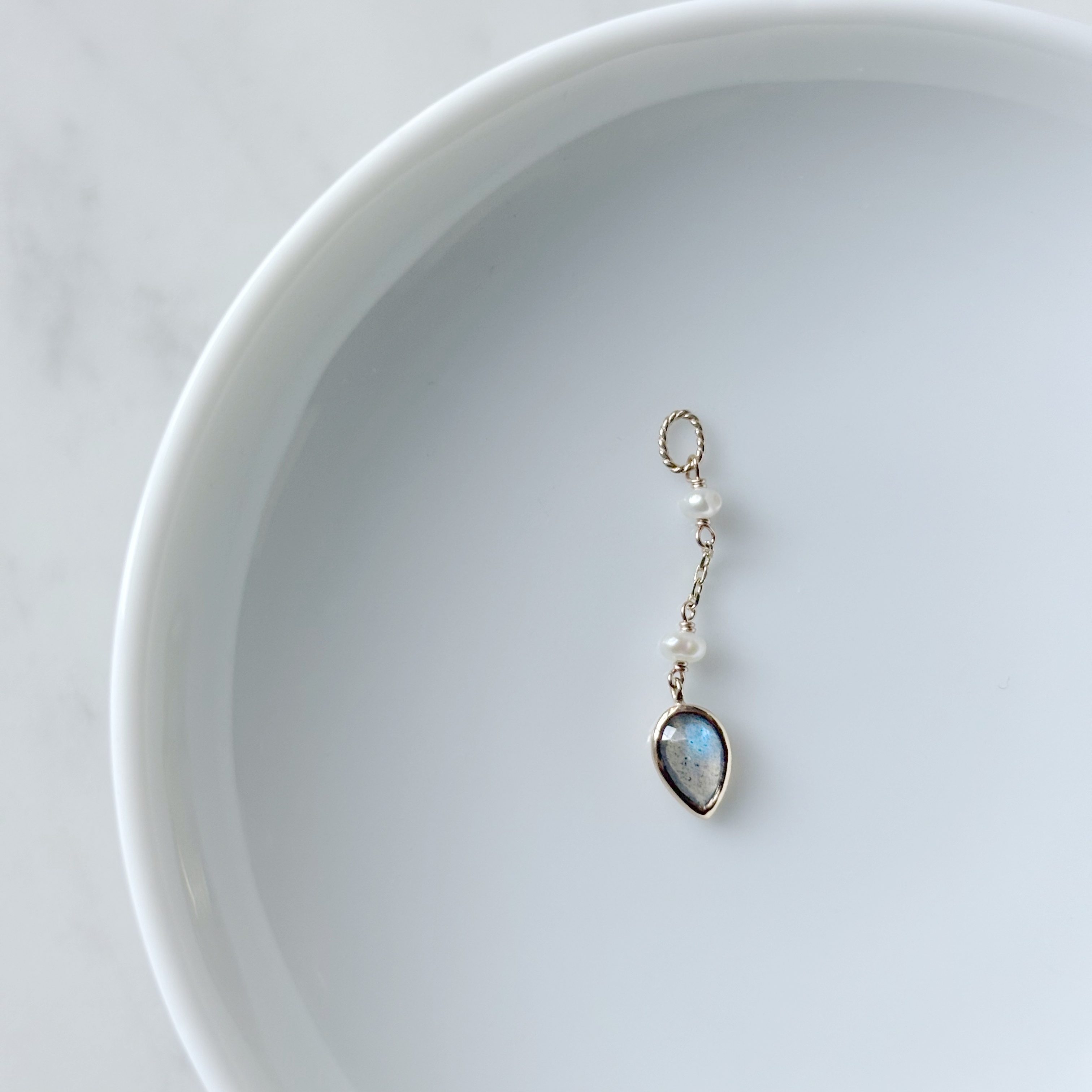 14K倒水滴珍珠拉長石耳鏈墜