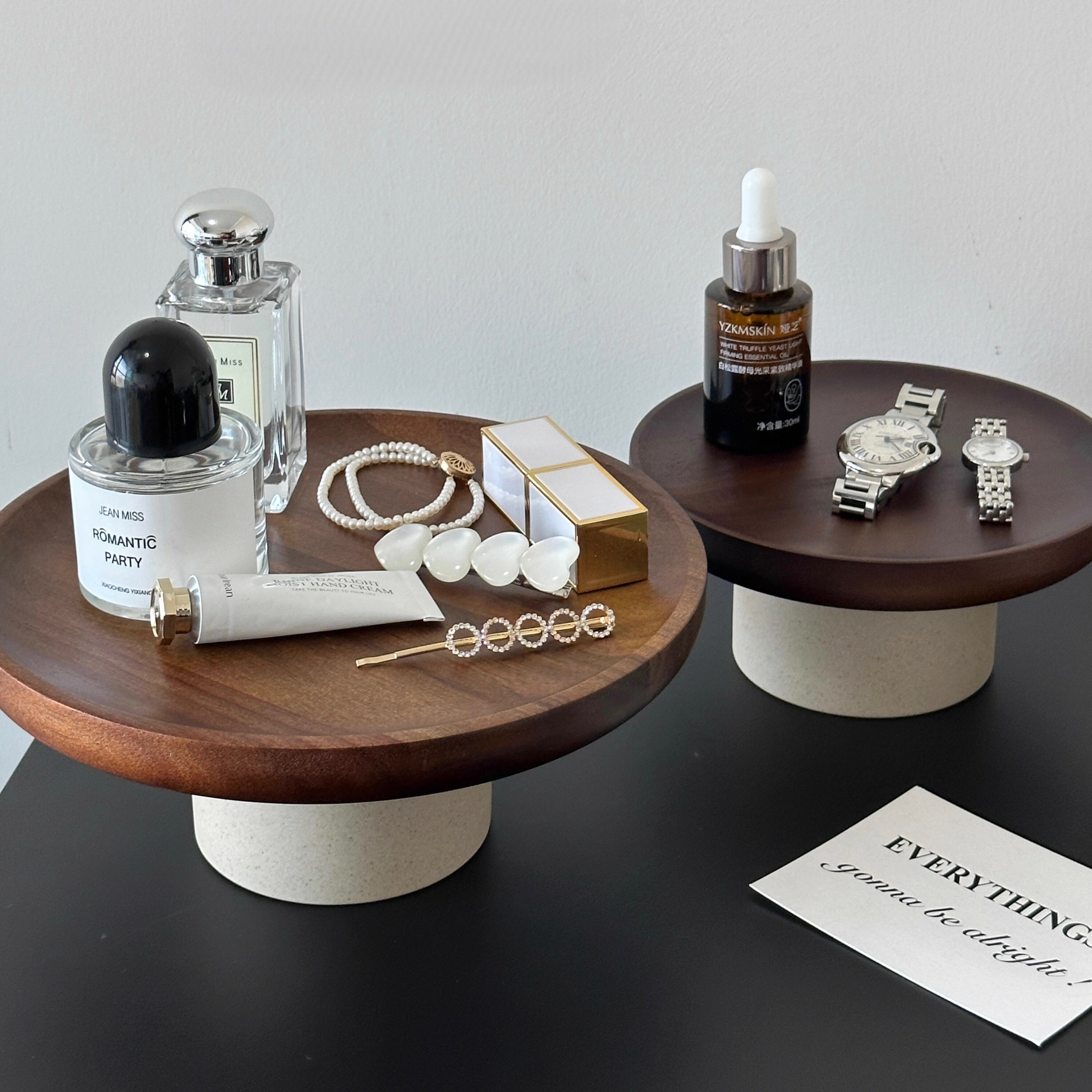 《5370》輕奢陶土柱相思木水果飾品收納盤