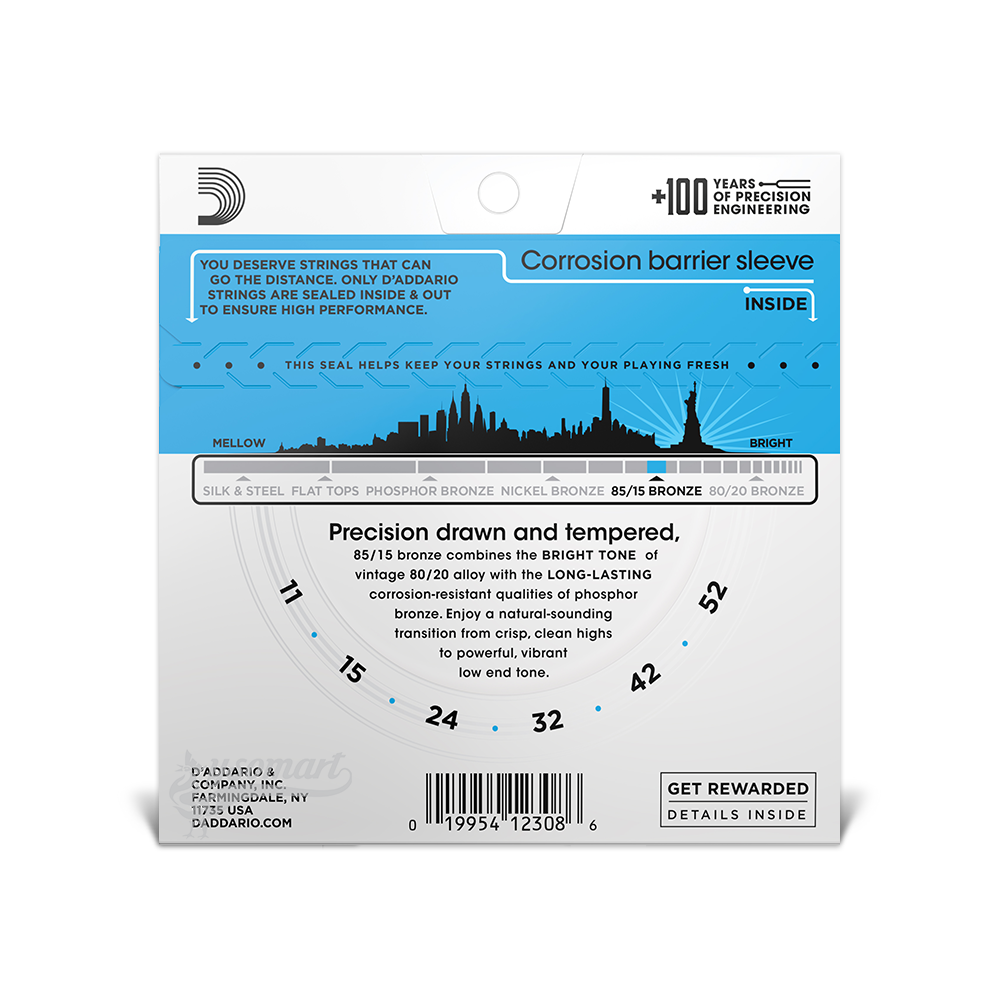 D’Addario 85/15 Bronze EZ910 黃銅民謠吉他套弦 (011-052)