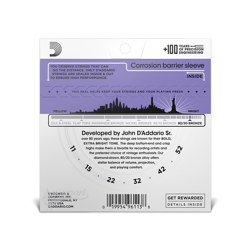 D’Addario 80/20 Bronze EJ13 黃銅民謠吉他套弦 (011-052)