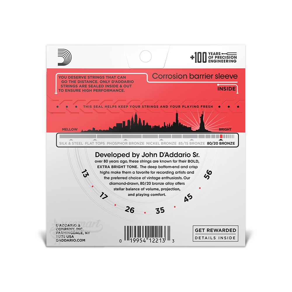 D’Addario 80/20 Bronze EJ12 黃銅民謠吉他套弦 (013-056)