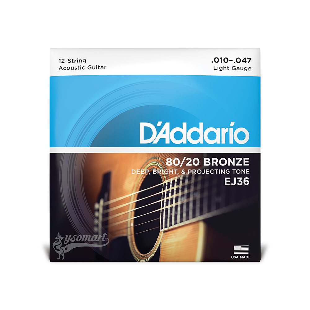 D’Addario 80/20 Bronze EJ36 黃銅民謠吉他十二弦套弦 (010-047)