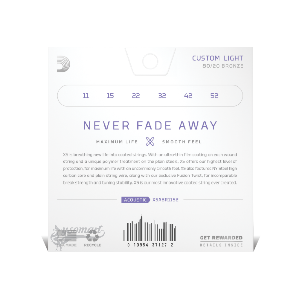 D’Addario XS 80/20 Bronze XSABR1152 覆膜黃銅民謠吉他套弦 (011-052)