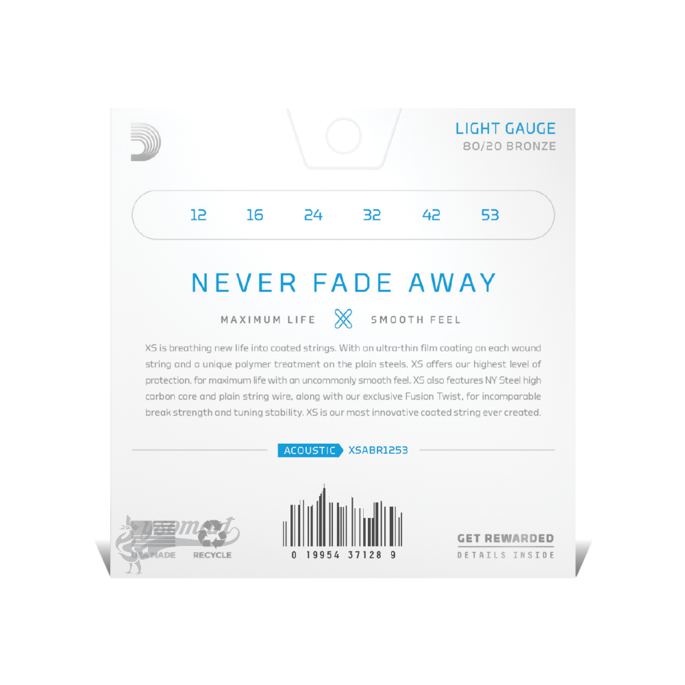 D’Addario XS 80/20 Bronze XSABR1253 覆膜黃銅民謠吉他套弦 (012-053)