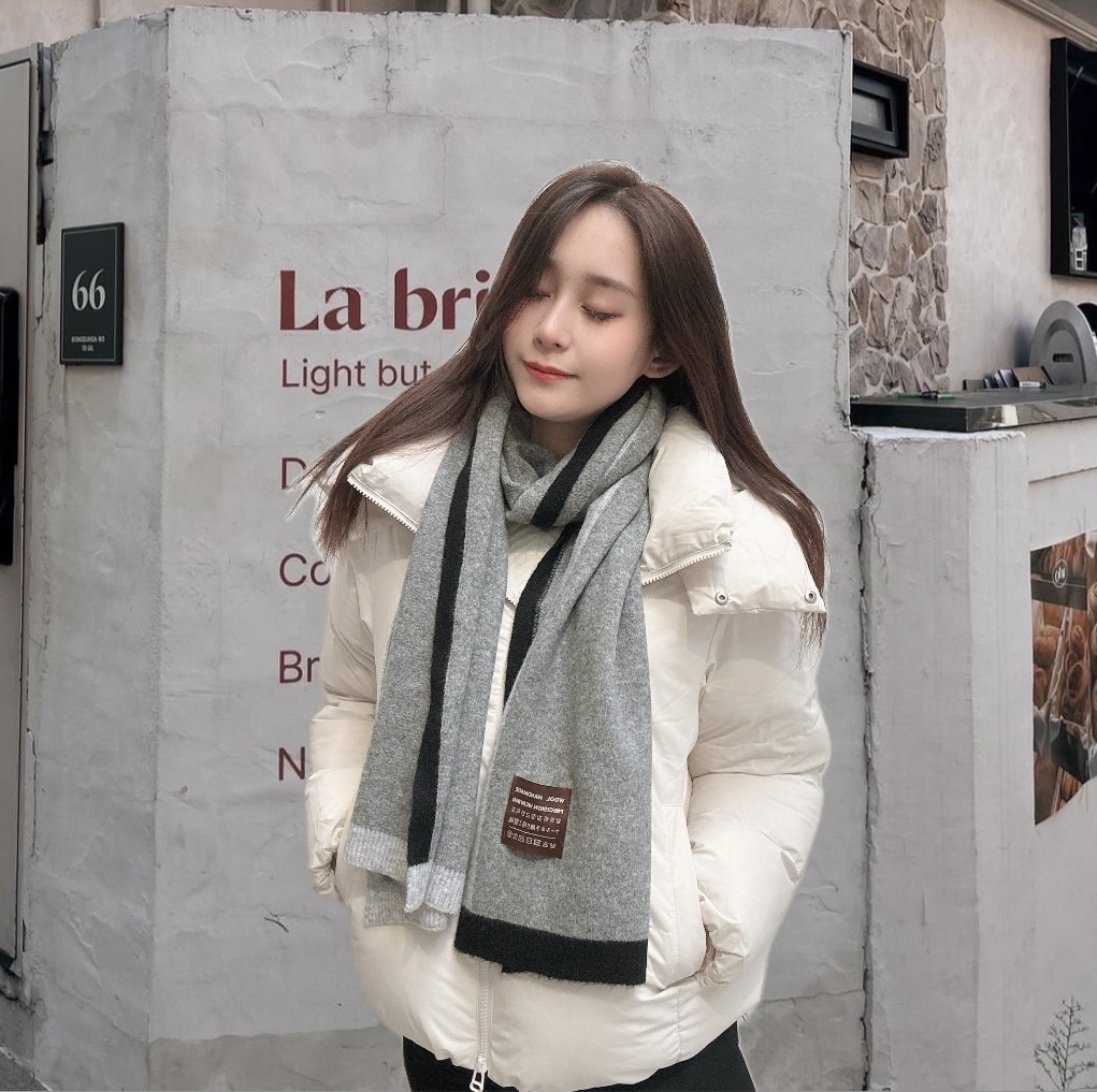 羊絨拚色針織圍巾/四色