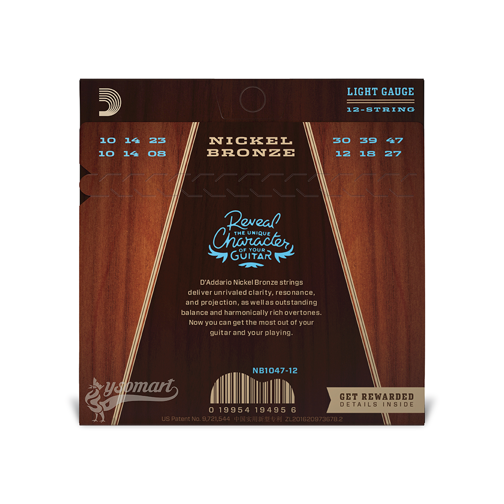 D’Addario Nickel Bronze NB1047-12 鎳銅民謠吉他十二弦套弦 (010-047)