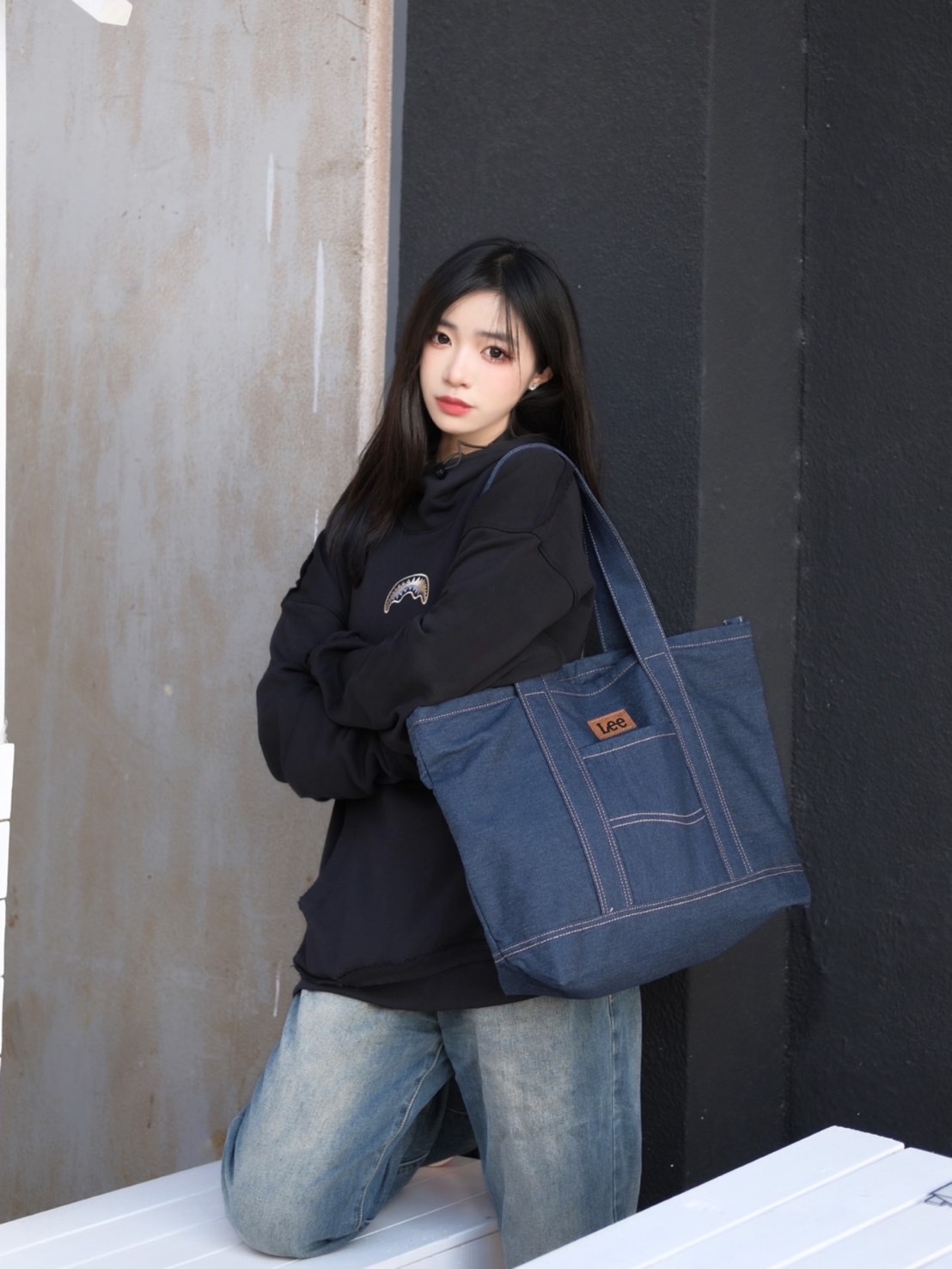 LEE 收納大容量 牛仔布 托特包 TOTE 單肩手提包 牛仔藍 LE230046M