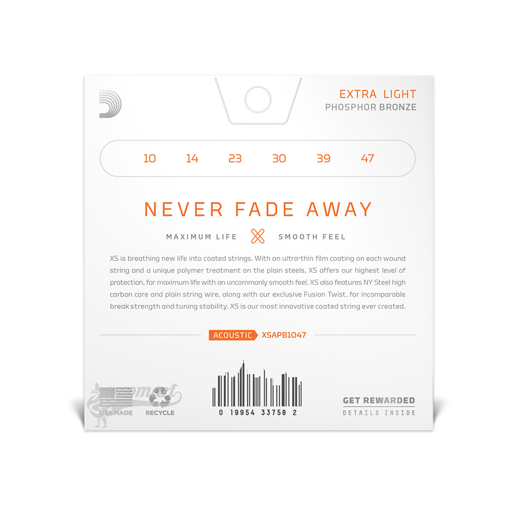 D’Addario XS Phosphor Bronze XSAPB1047 覆膜磷青銅民謠吉他套弦 (010-047)