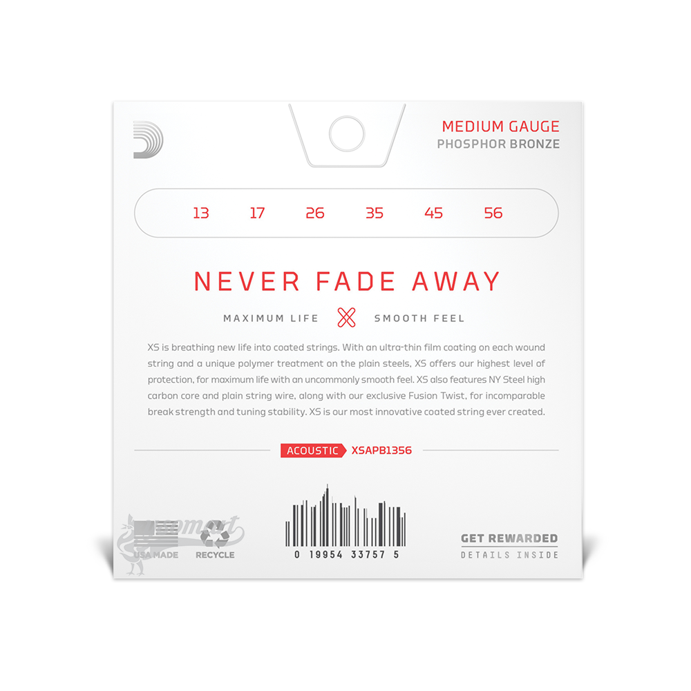 D’Addario XS Phosphor Bronze XSAPB1356 覆膜磷青銅民謠吉他套弦 (013-056)