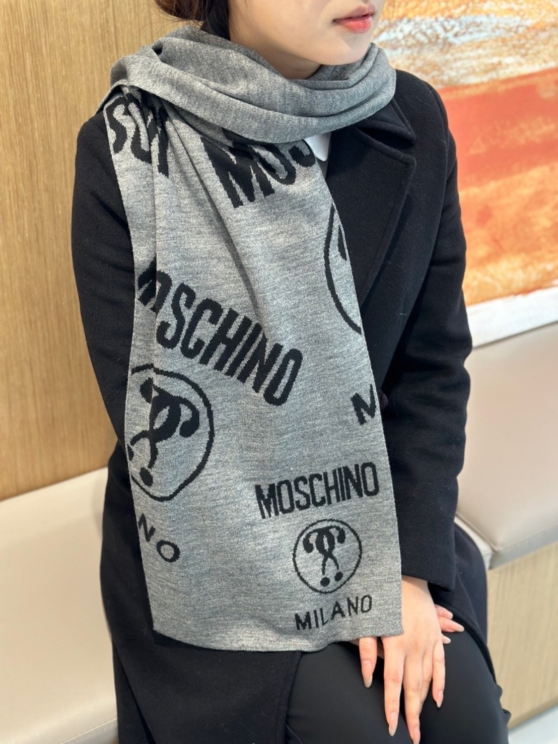 MOSCHINO 羊毛 雙面 圍巾 50055-M5145-015