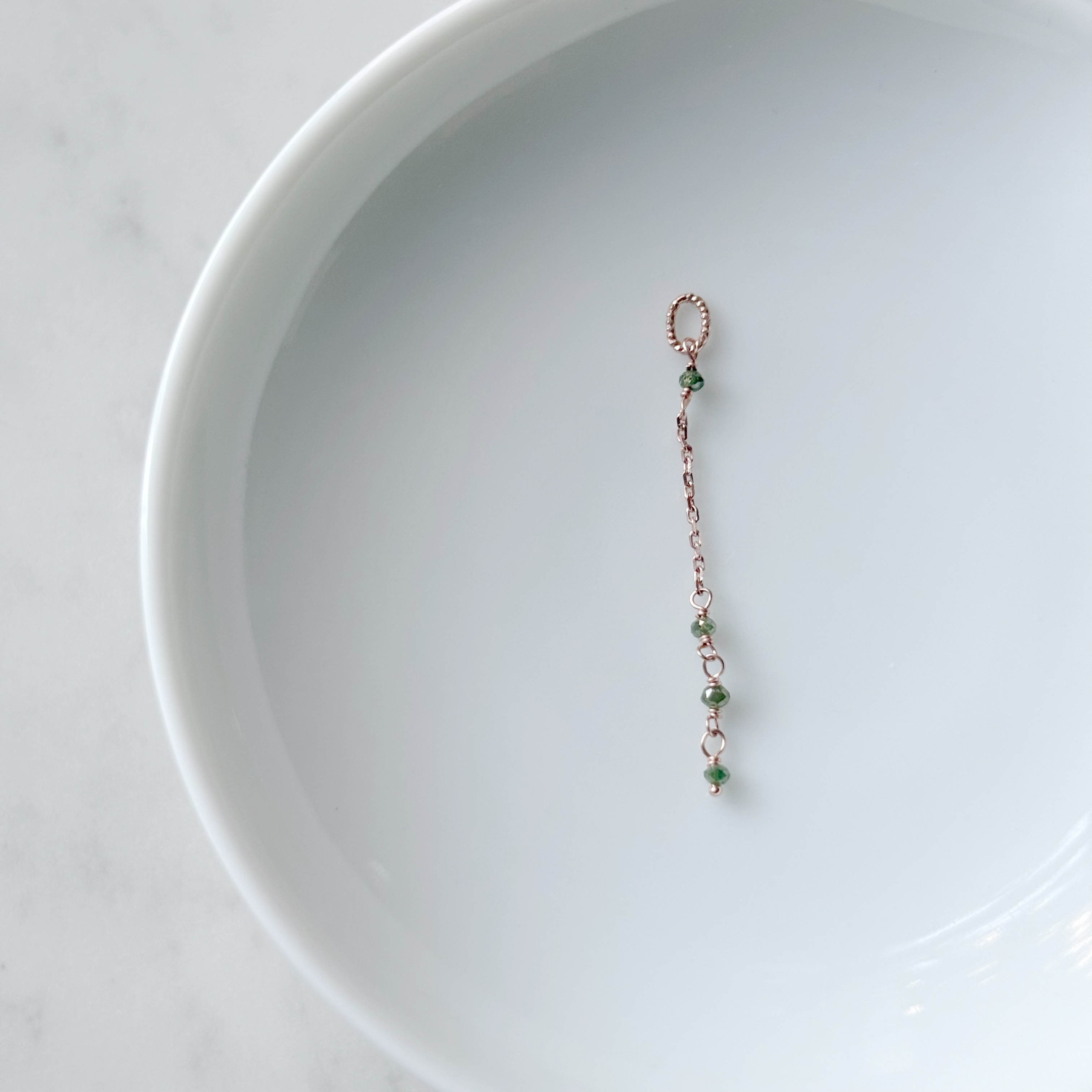 14K手工綠鑽原礦耳鏈墜