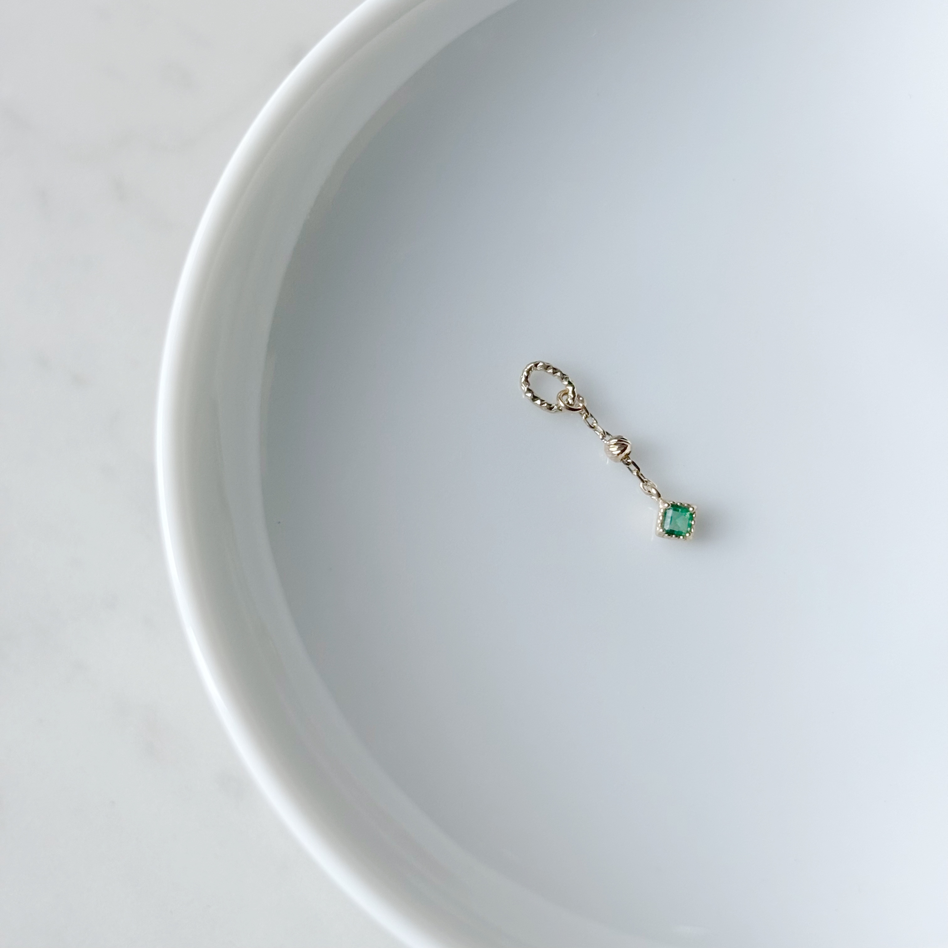 14K小金球菱形祖母綠耳鏈墜