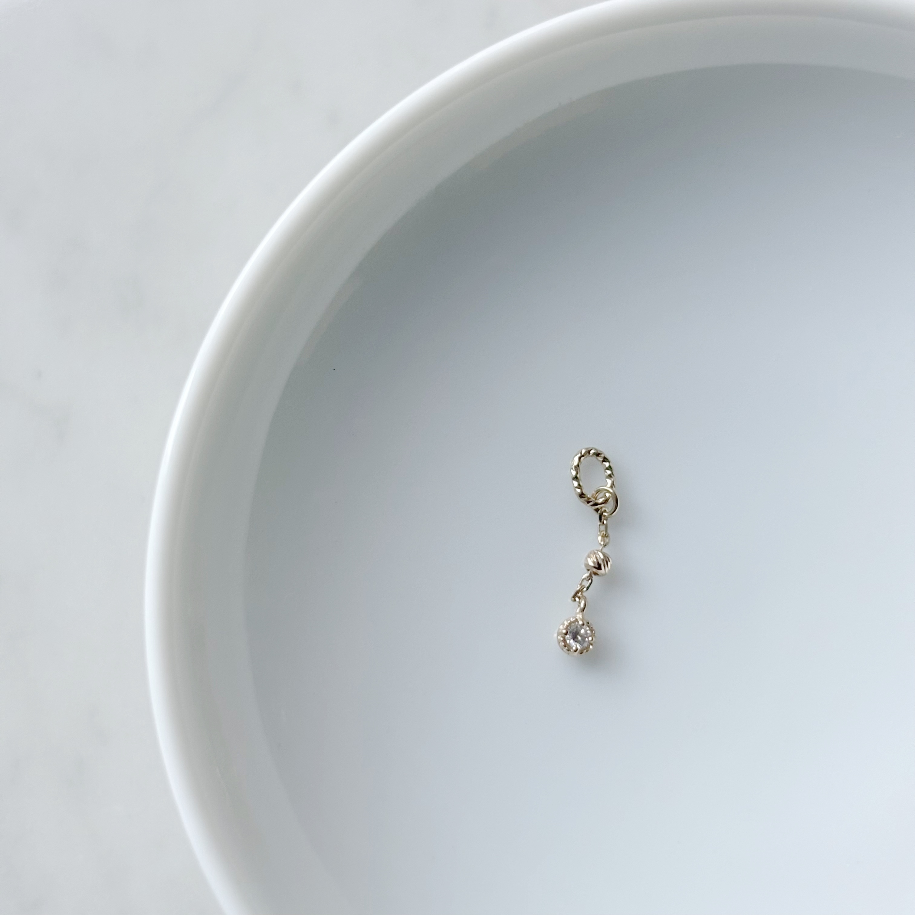 14K小金球小圓真鑽耳鏈墜