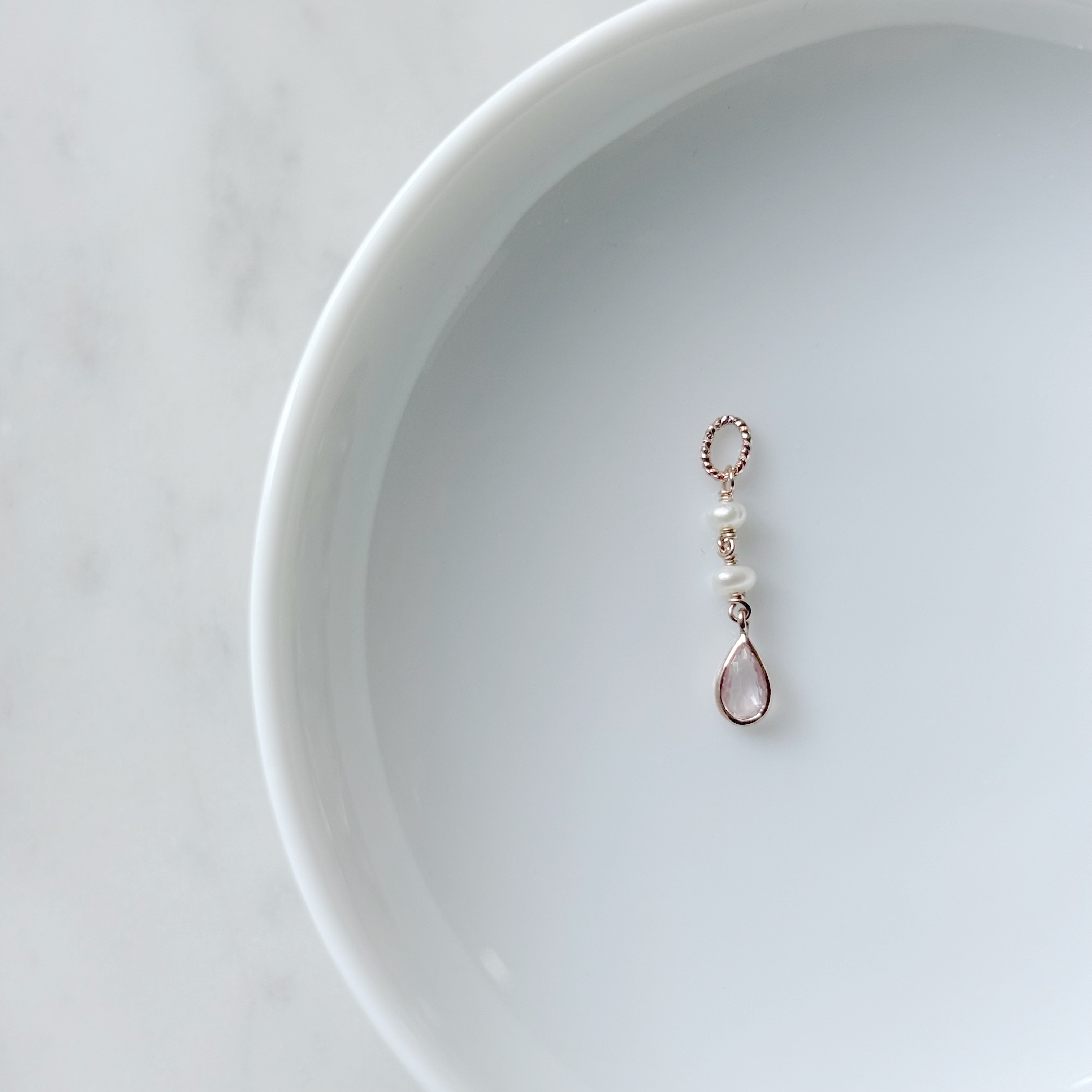 14K小水滴粉晶珍珠耳鏈墜