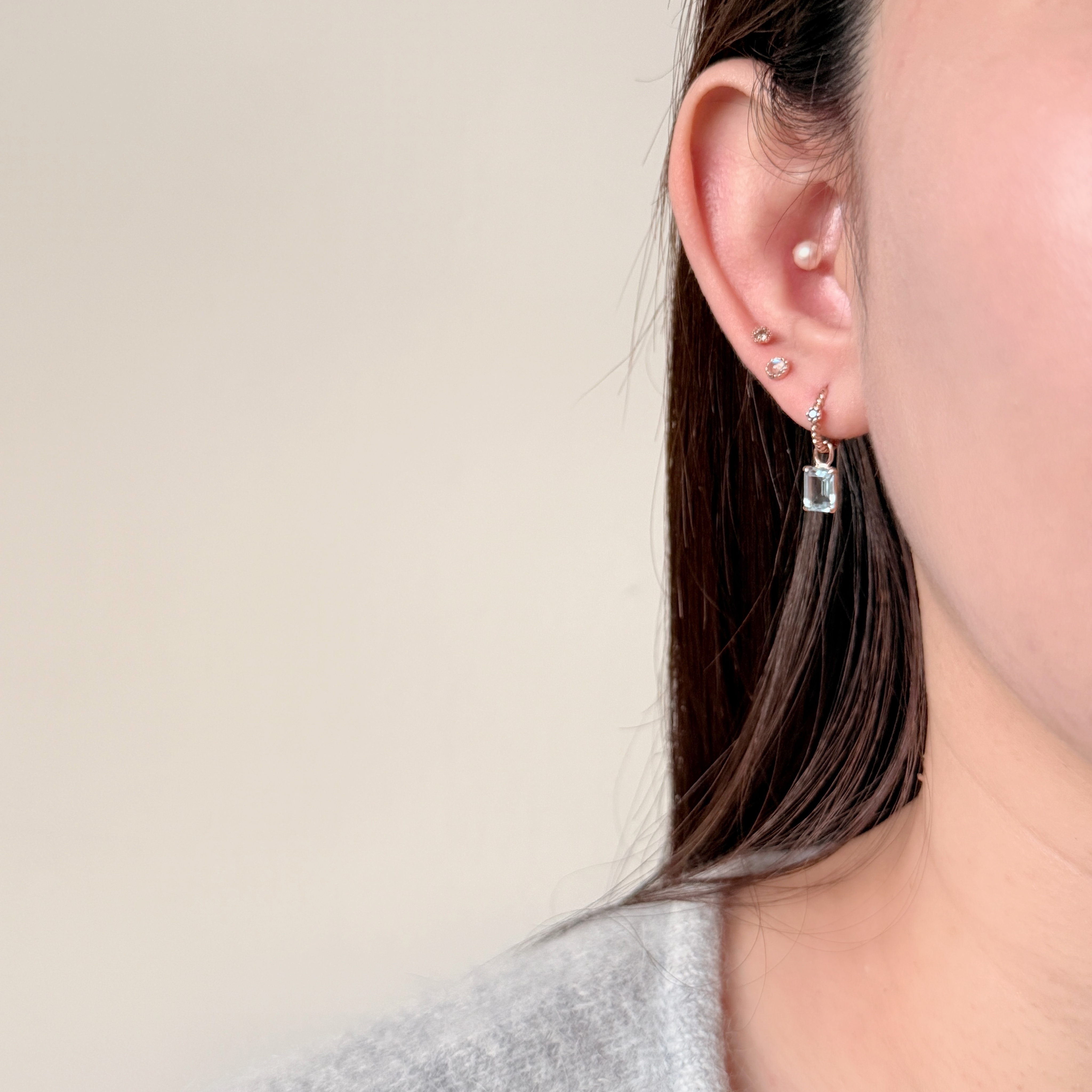 14K四爪長方托帕石耳墜