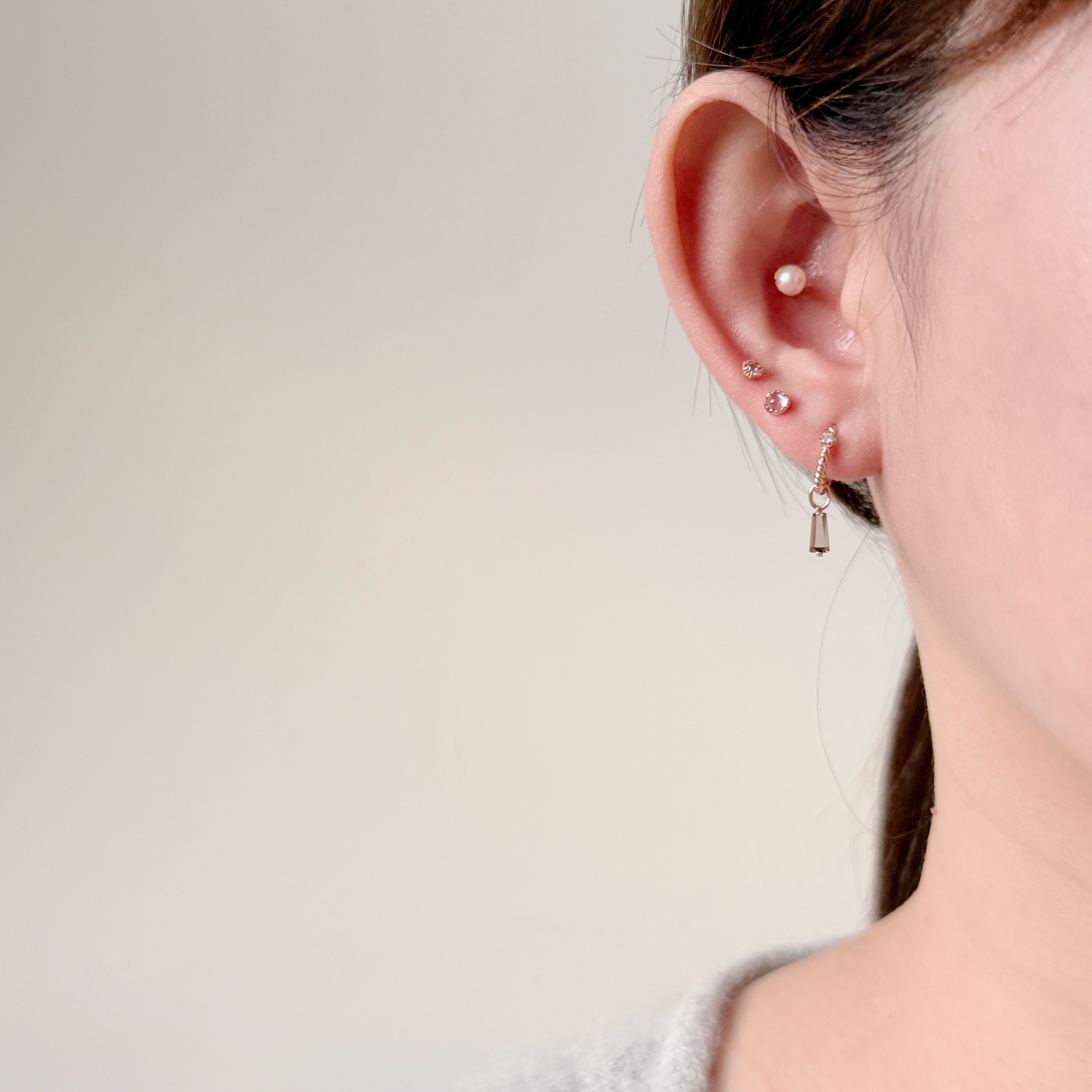 14K梯形切割茶晶耳墜