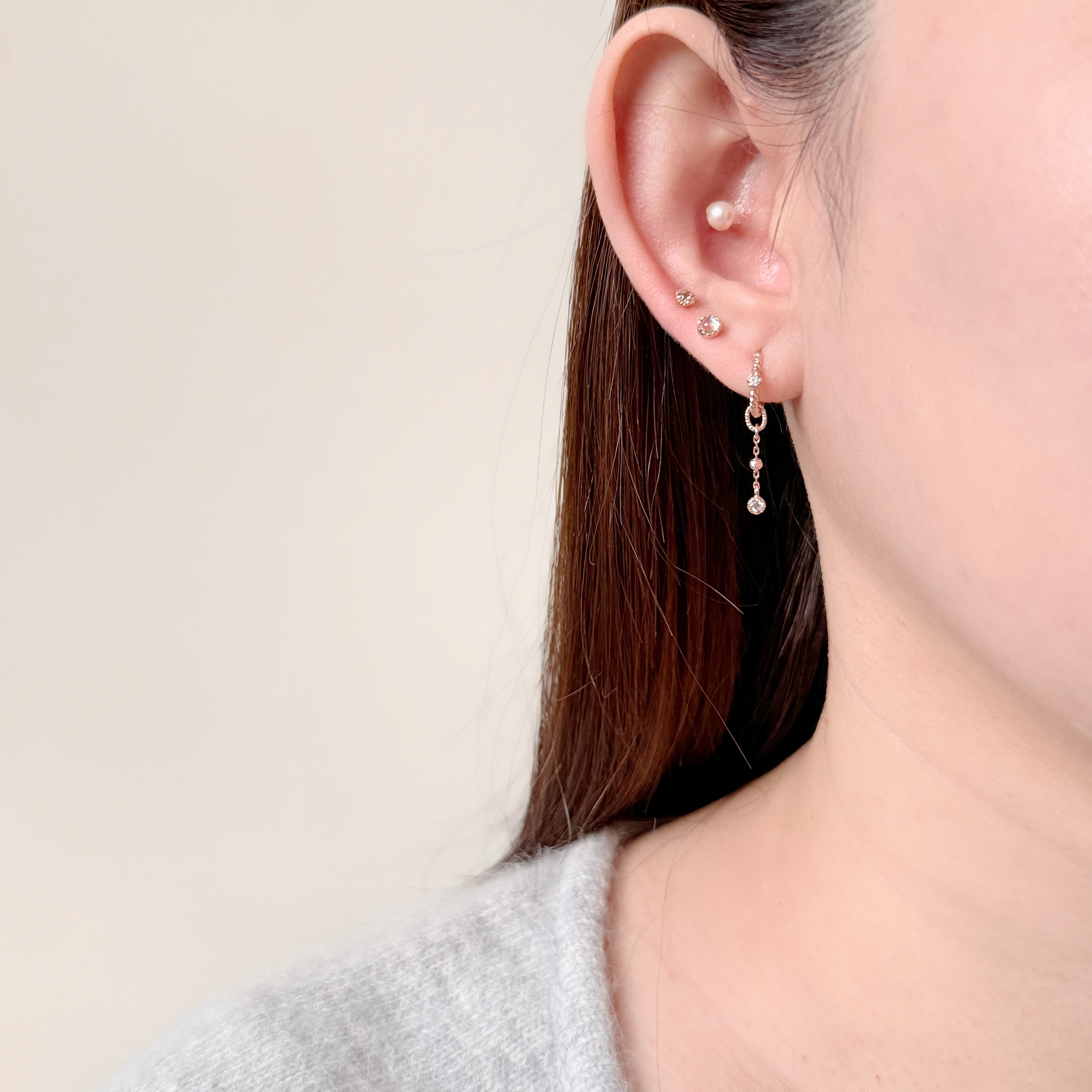 14K小金球小圓真鑽耳鏈墜