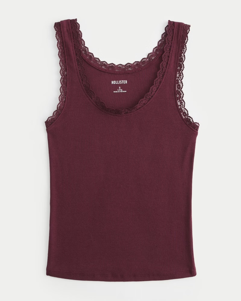 Hollister 蕾絲滾邊棉質背心COTTON BLEND LACE-TRIM SCOOP CAMI