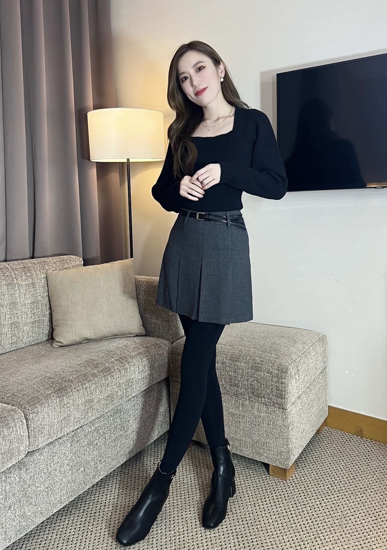 (酷甜女團風)腰帶百摺裙