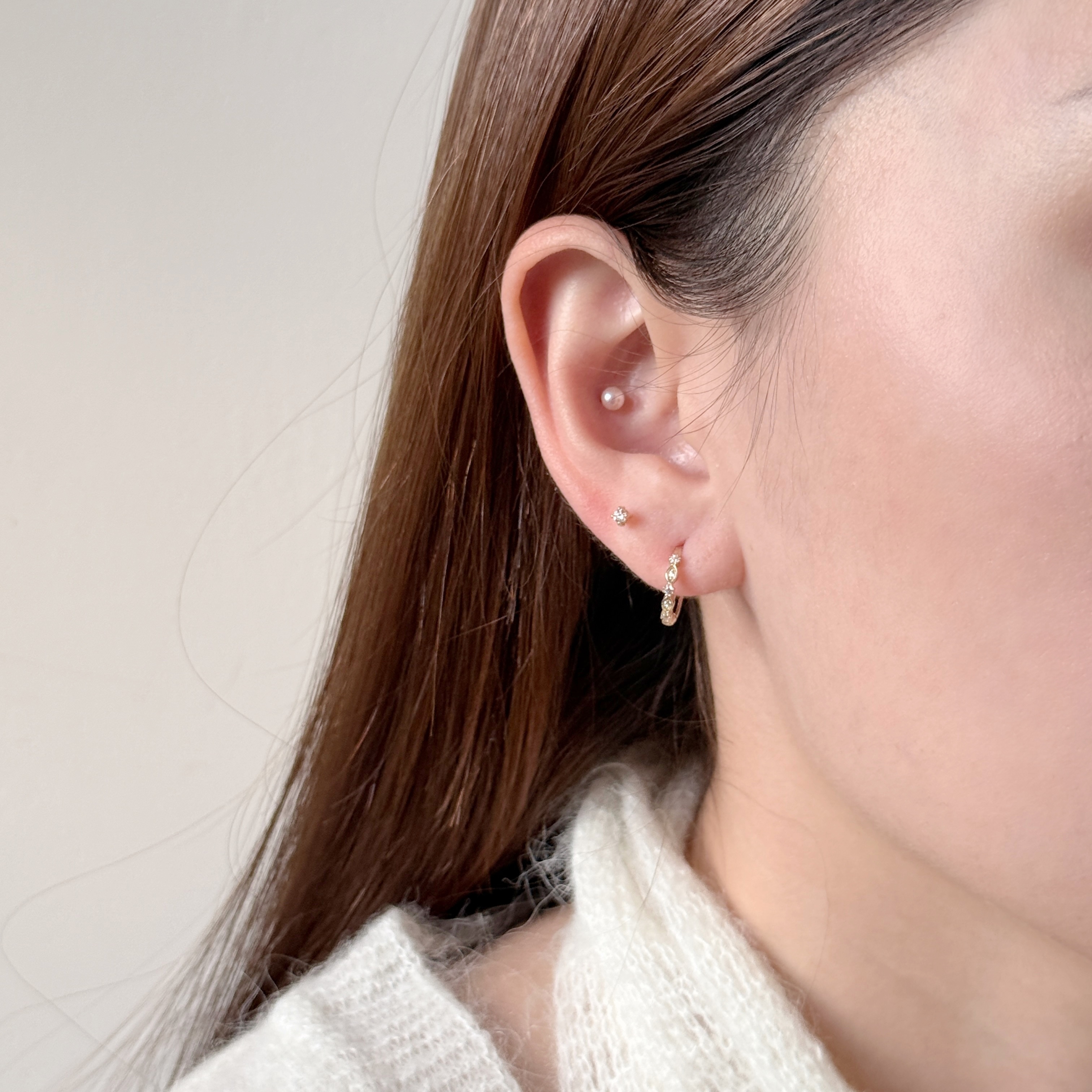 10K小花葉子鋯石耳圈