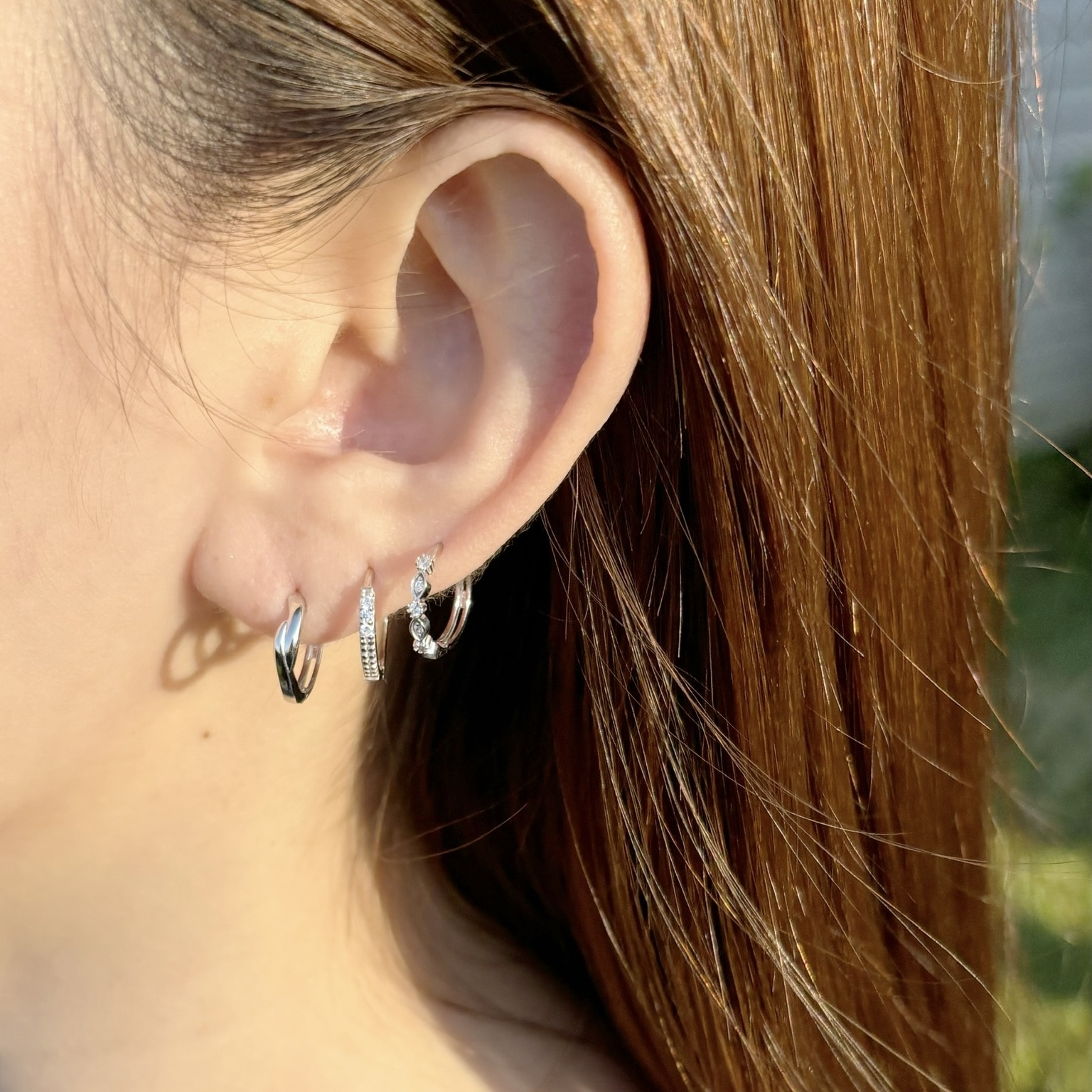 10K小花葉子鋯石耳圈