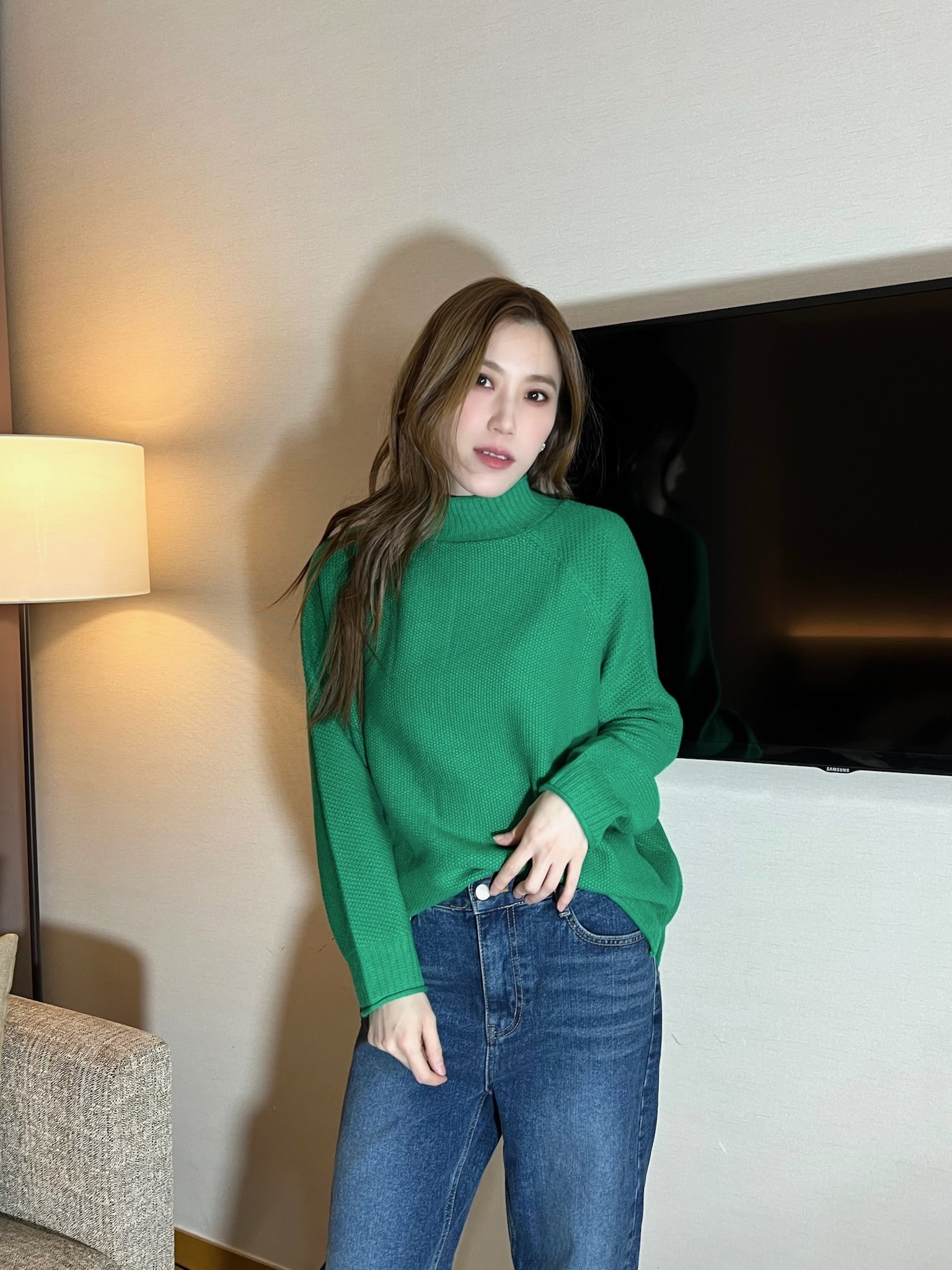 立領寬鬆針織上衣