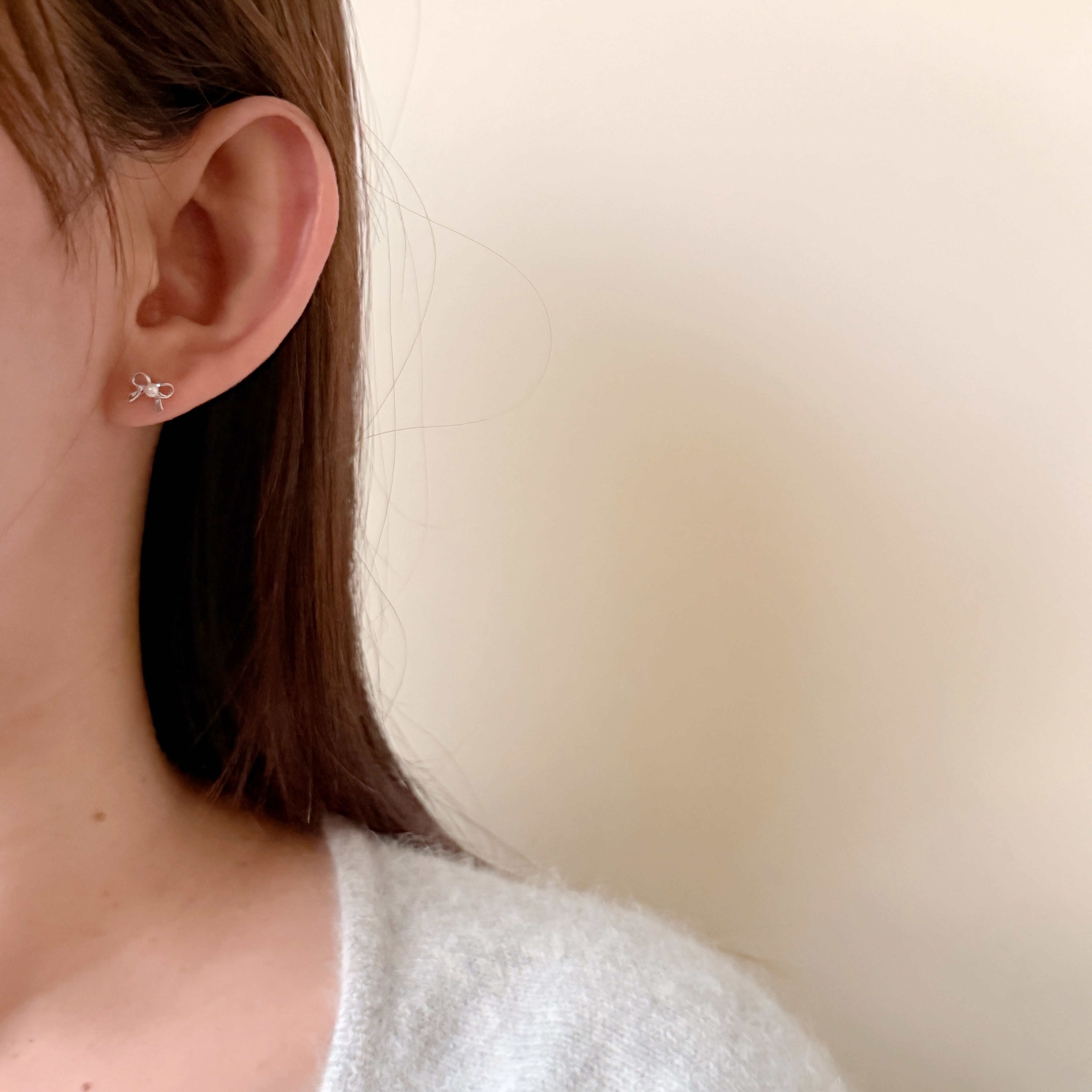 10K珍珠蝴蝶結耳環