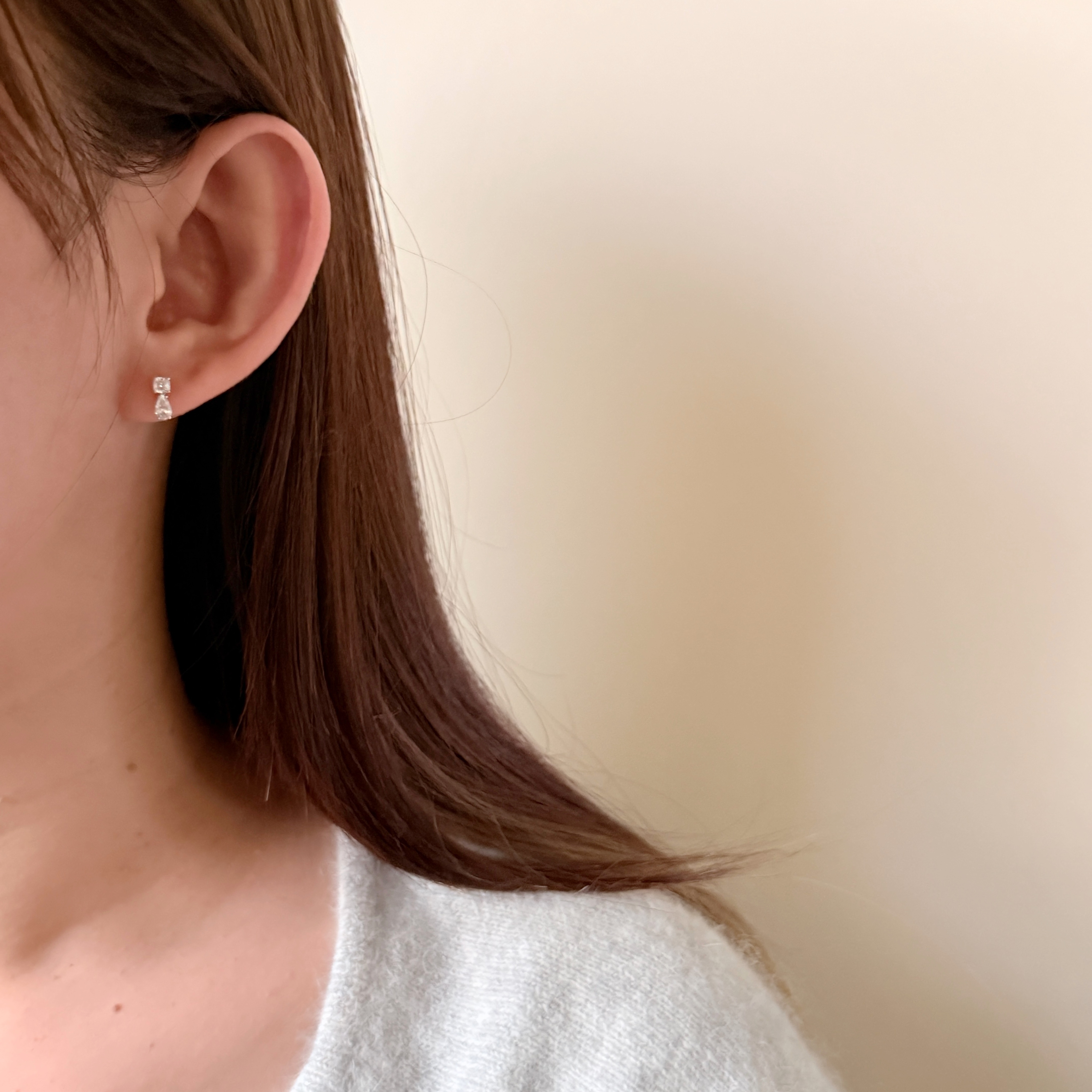 10K晃晃方形水滴鋯石耳環