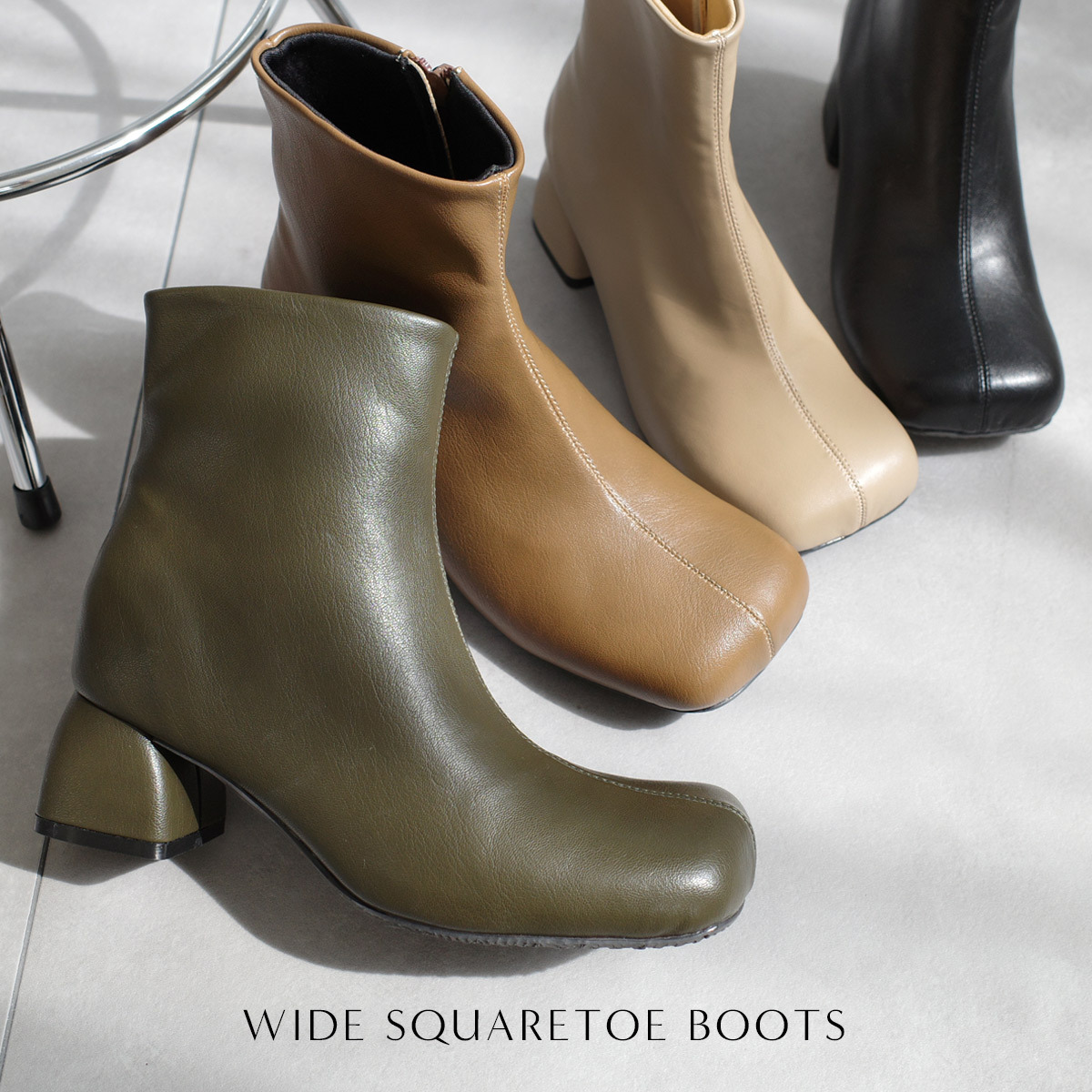 穿搭小姐姐 寬方頭高跟短靴 【CX3209】