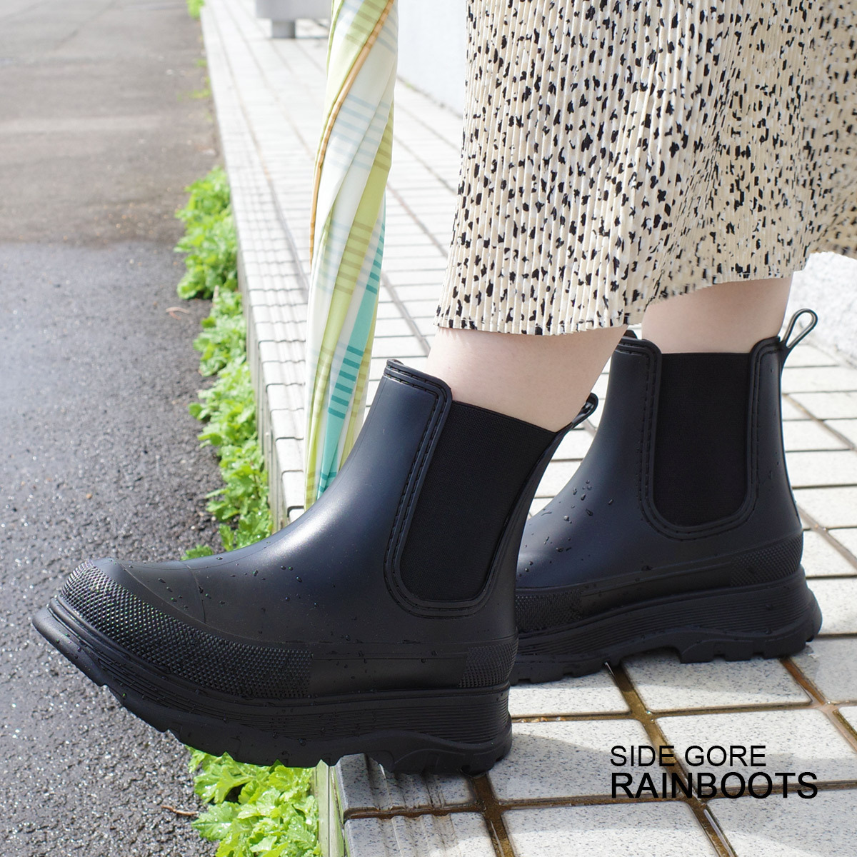 晴雨二穿 厚底切爾西雨短靴 【HU200】