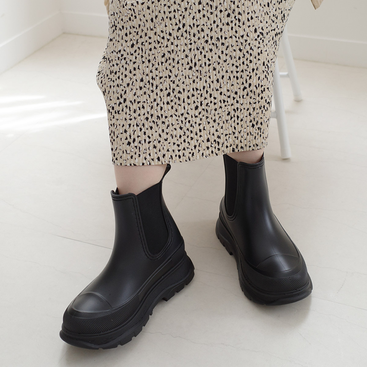 晴雨二穿 厚底切爾西雨短靴