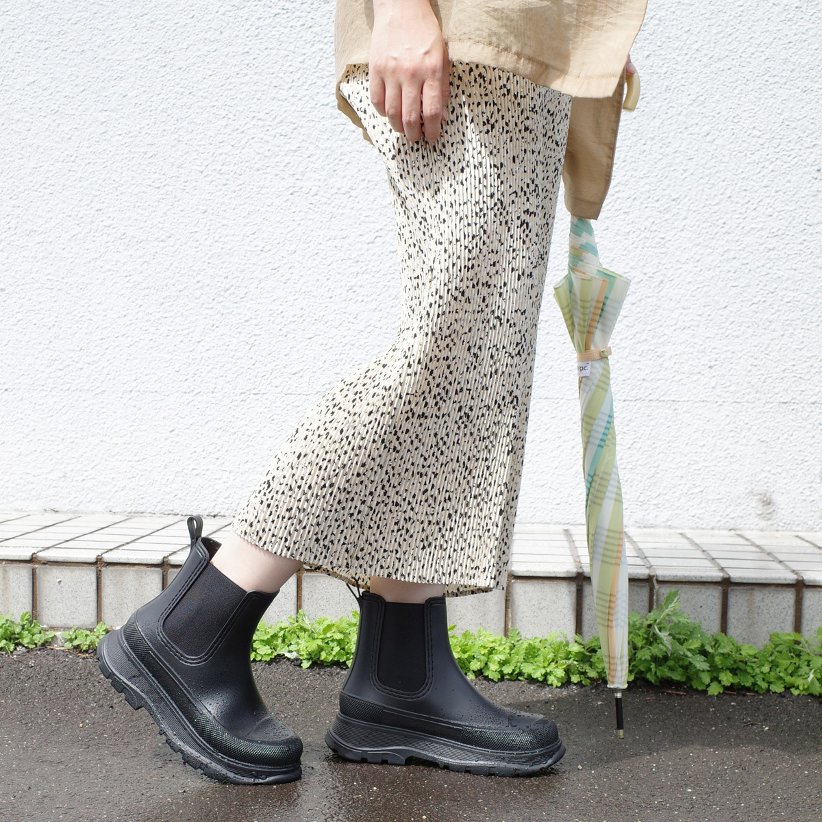 晴雨二穿 厚底切爾西雨短靴