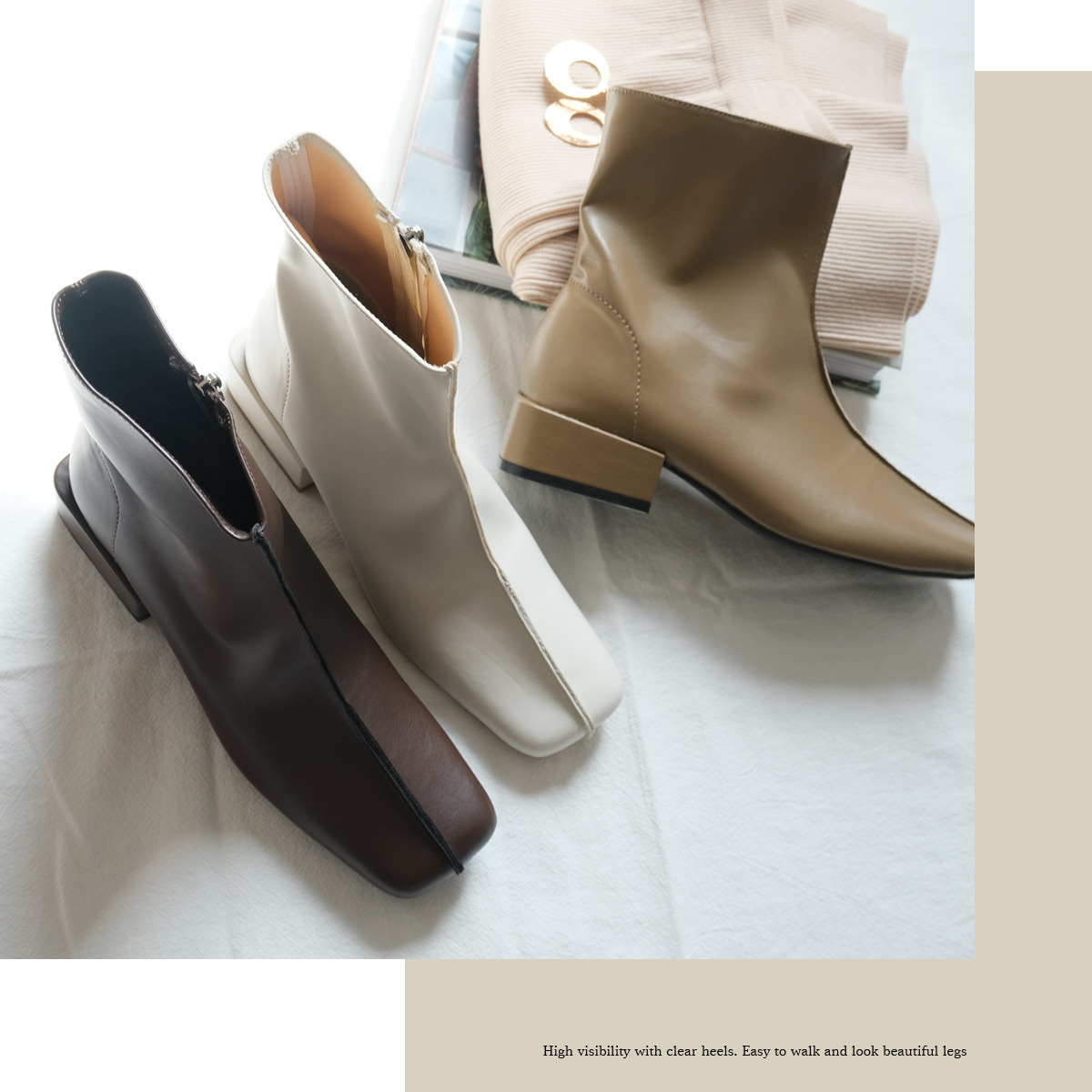 強烈印象 方頭粗縫線短靴