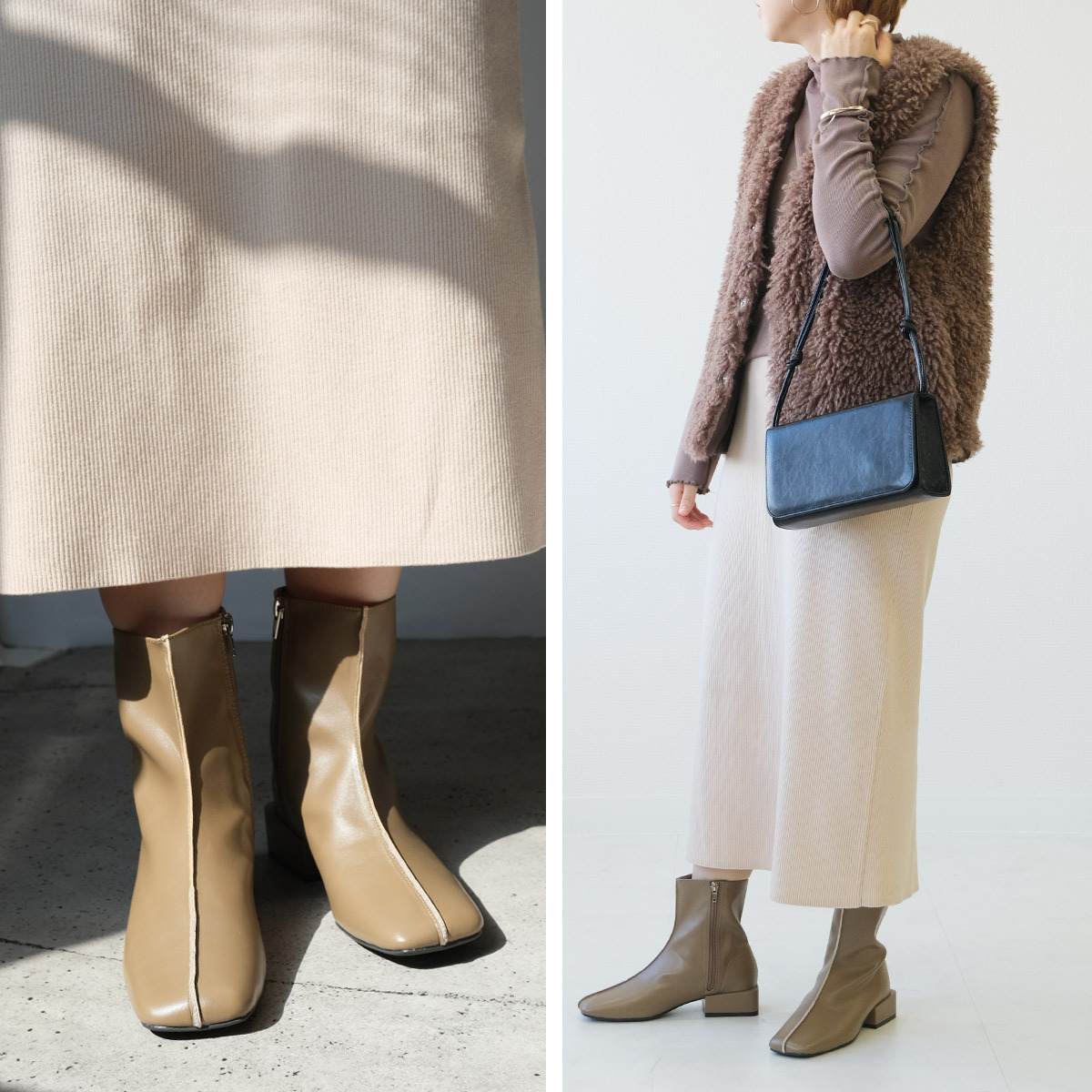 強烈印象 方頭粗縫線短靴