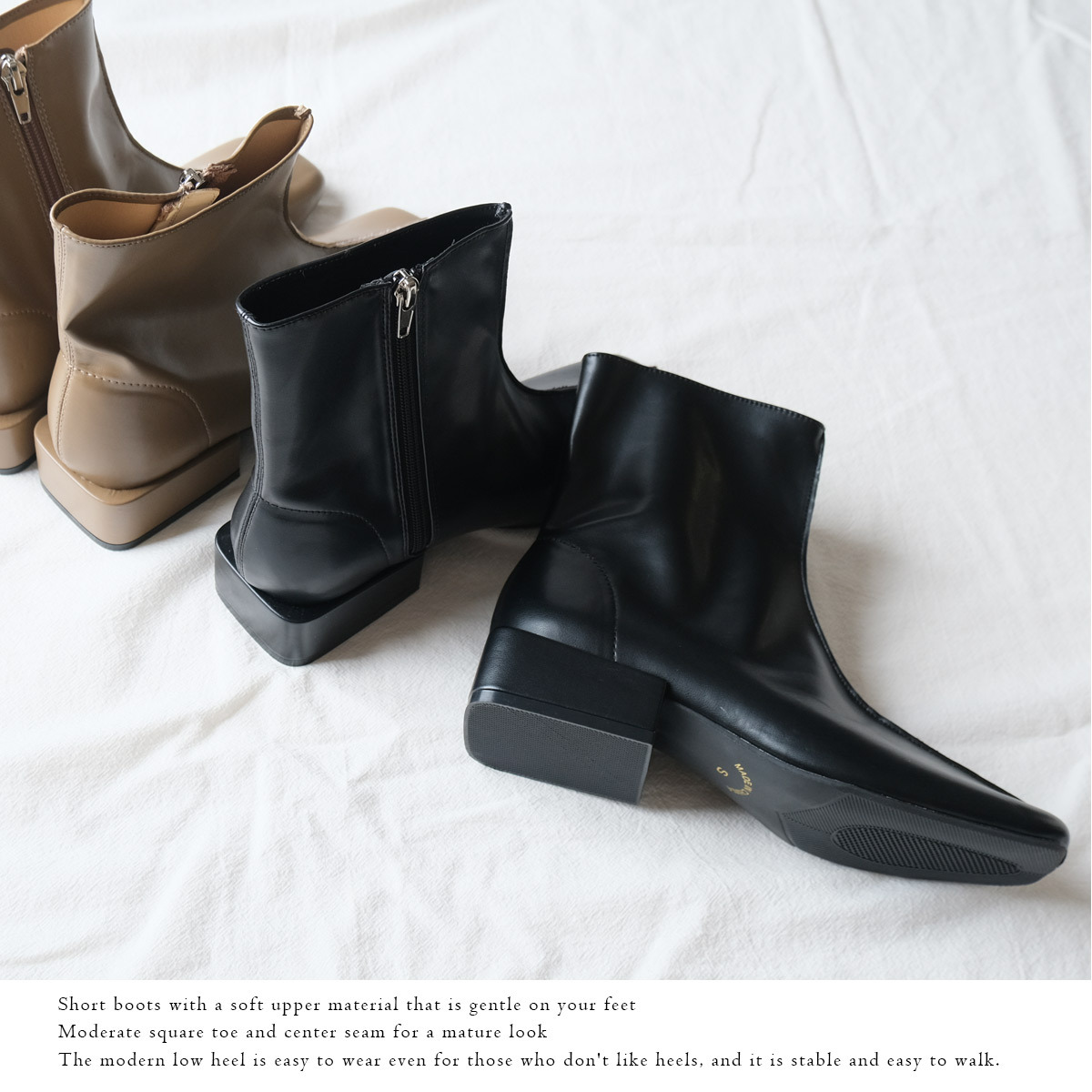 強烈印象 方頭粗縫線短靴