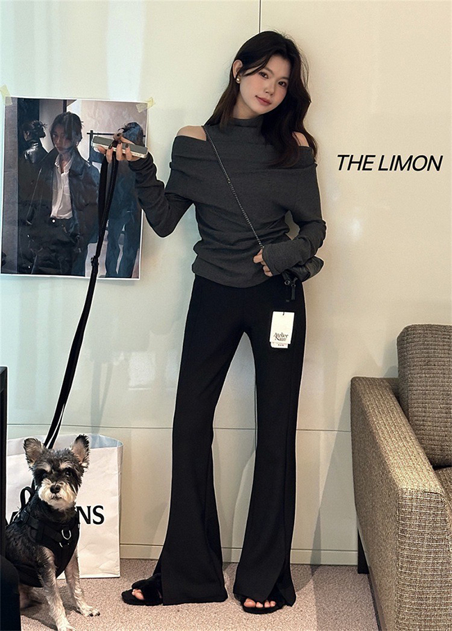 滿滿優雅感假2件露肩長袖上衣-兩色預購