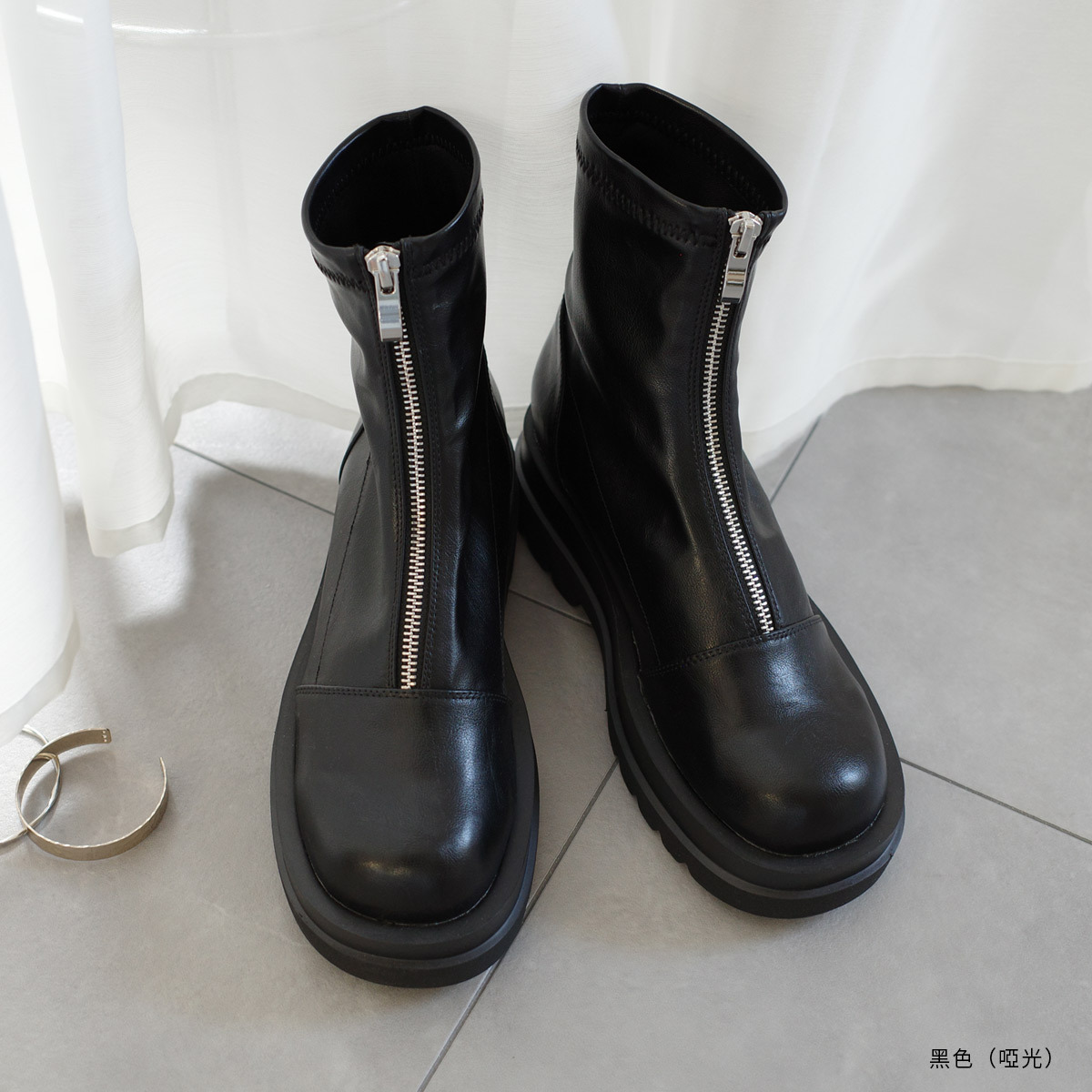 鬆糕厚底 前拉鍊率性襪靴