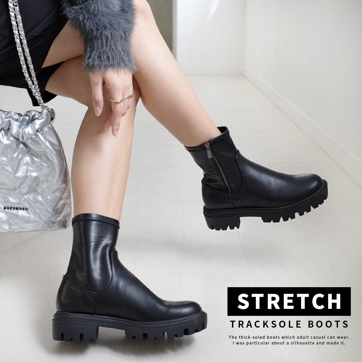 酷甜顯瘦 側拉鍊厚底襪靴 【SX201】