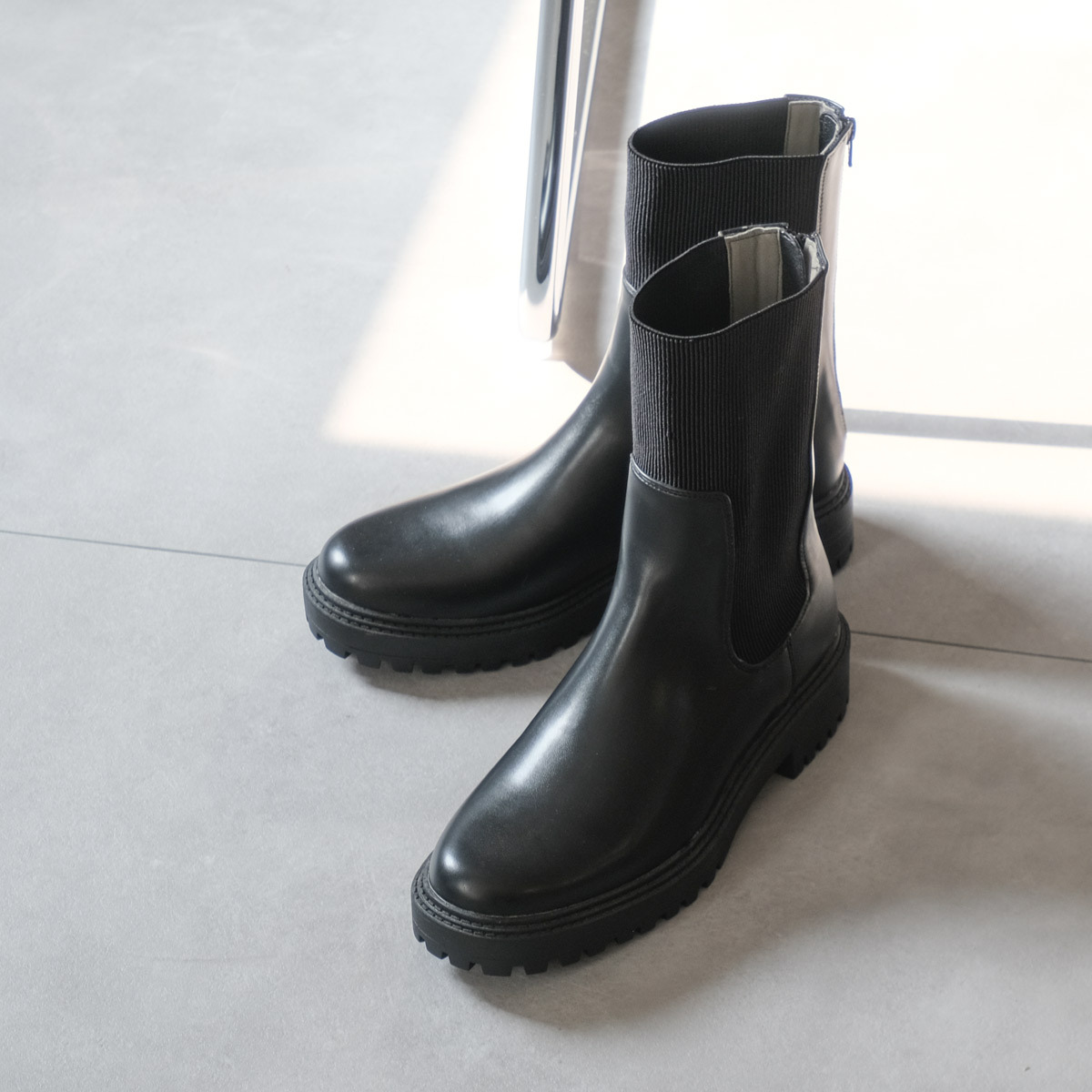 百搭風格 羅紋針織厚底切爾西靴