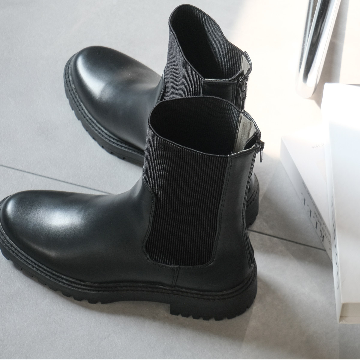 百搭風格 羅紋針織厚底切爾西靴